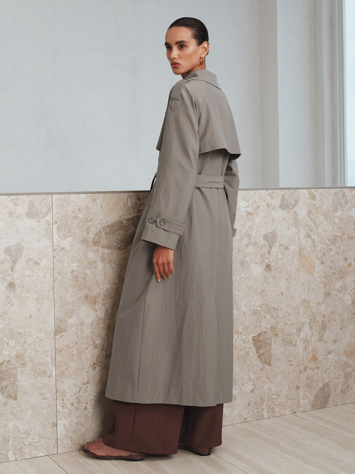 Cotton Oversize Long Trench Coat with Belt-Chicvia