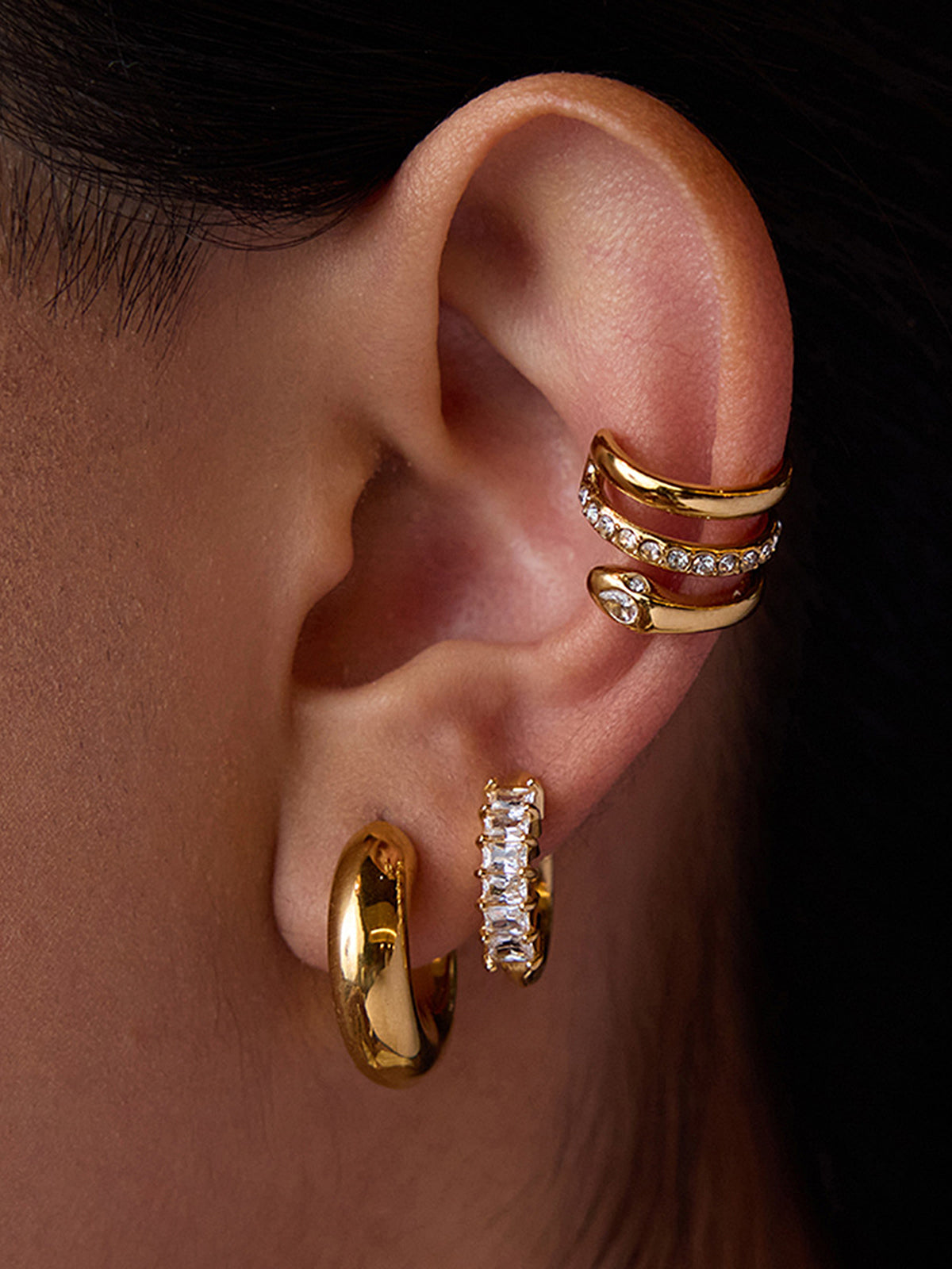 Crystal Detail Snake-Shaped Clip Earrings-Chicvia