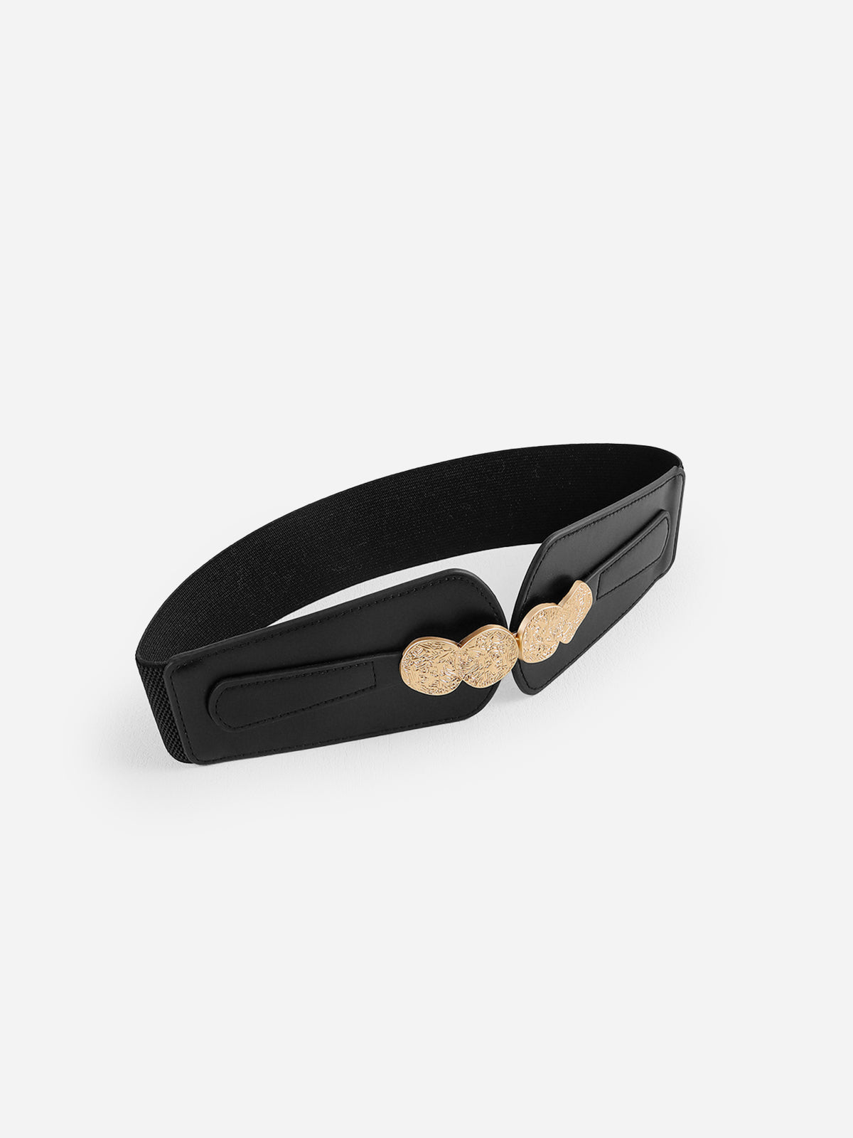 Gold Medallion Accent Elastic Wide Waist Belt-Chicvia