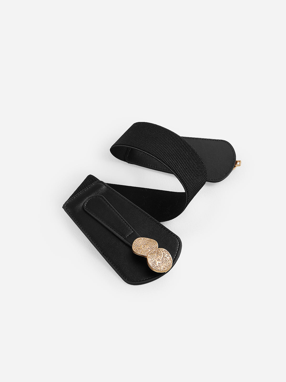 Gold Medallion Accent Elastic Wide Waist Belt-Chicvia