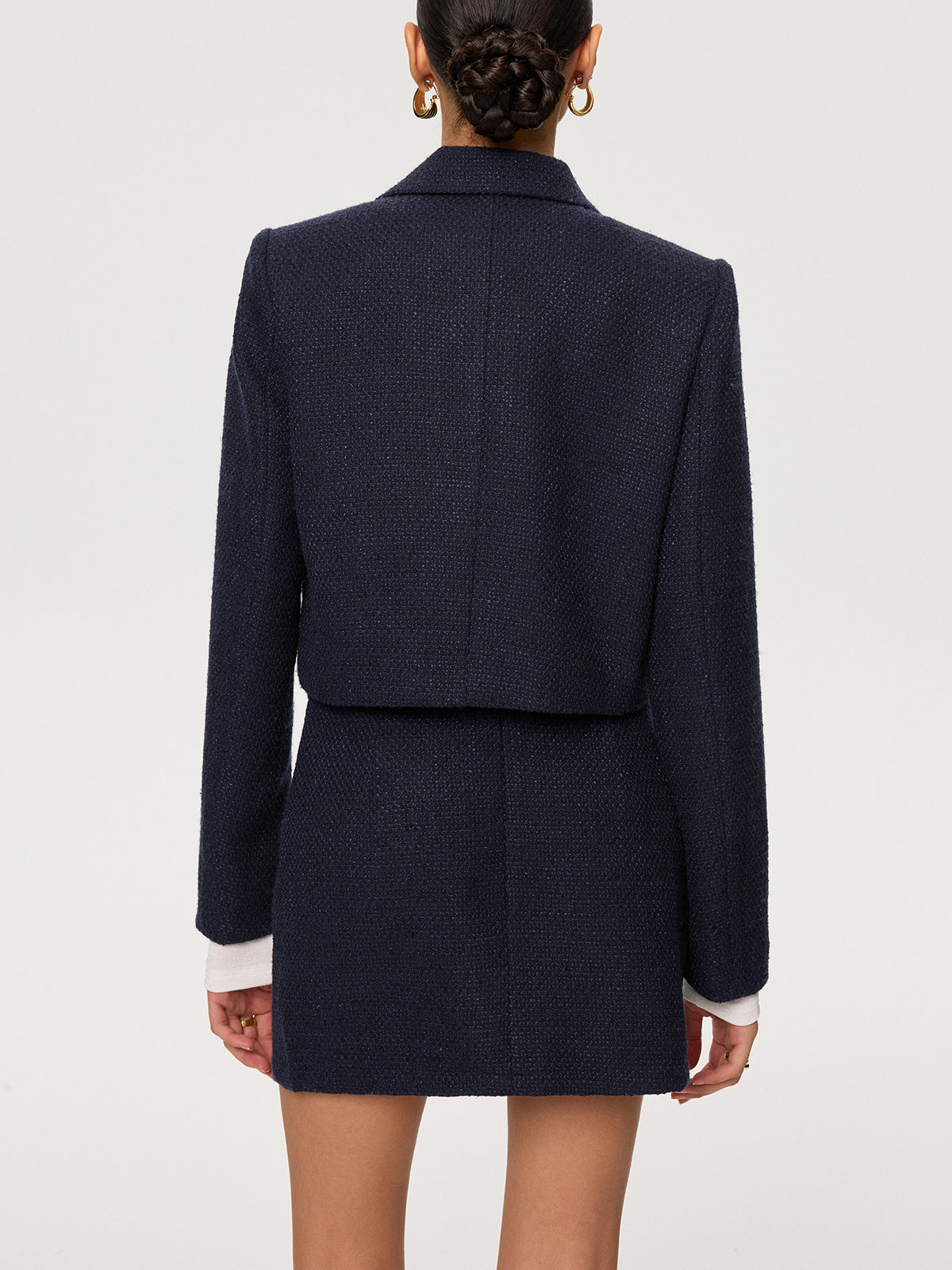 Metal Button Tweed Collared Jacket-Chicvia