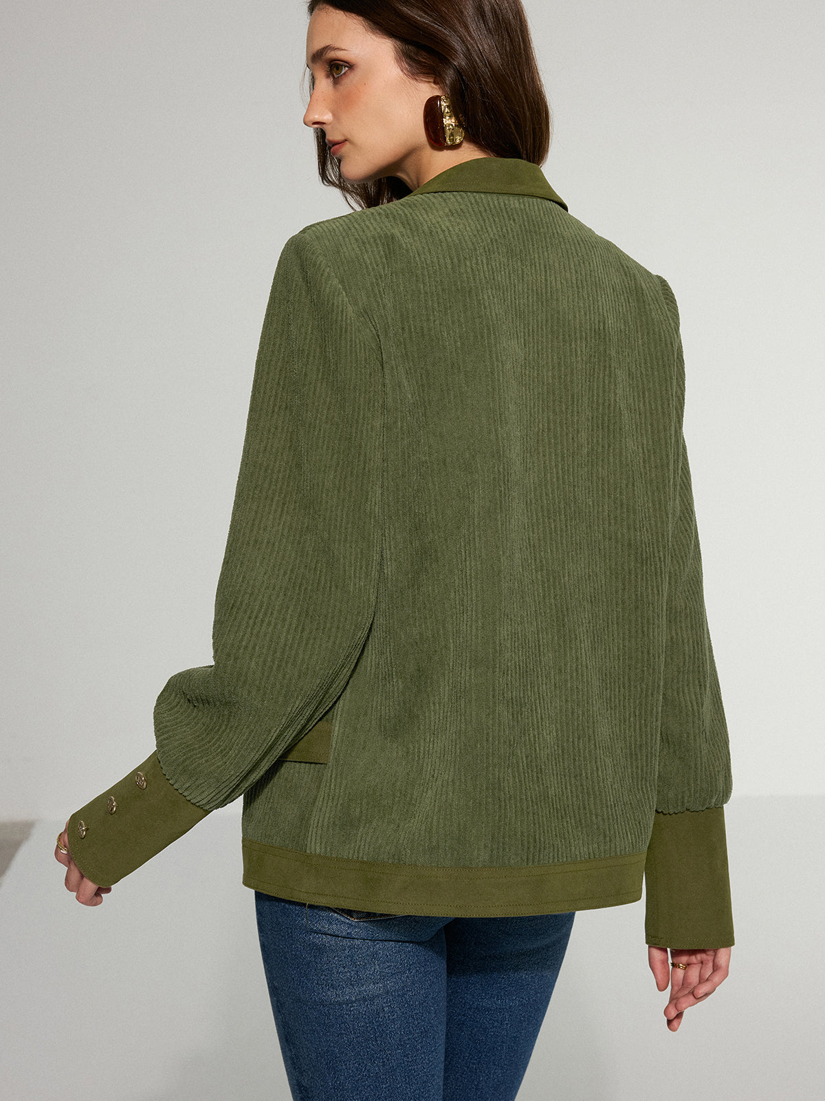 Corduroy Lapel Metal Button Blazer-Chicvia