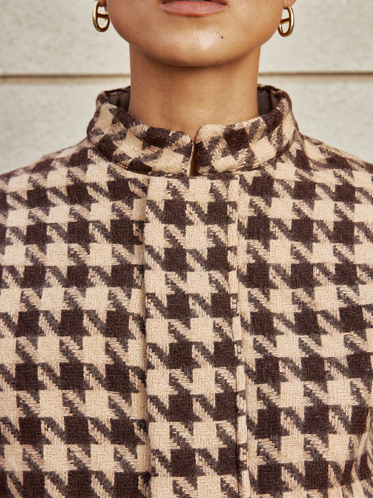 Houndstooth Stand-Collar Jacket-Chicvia