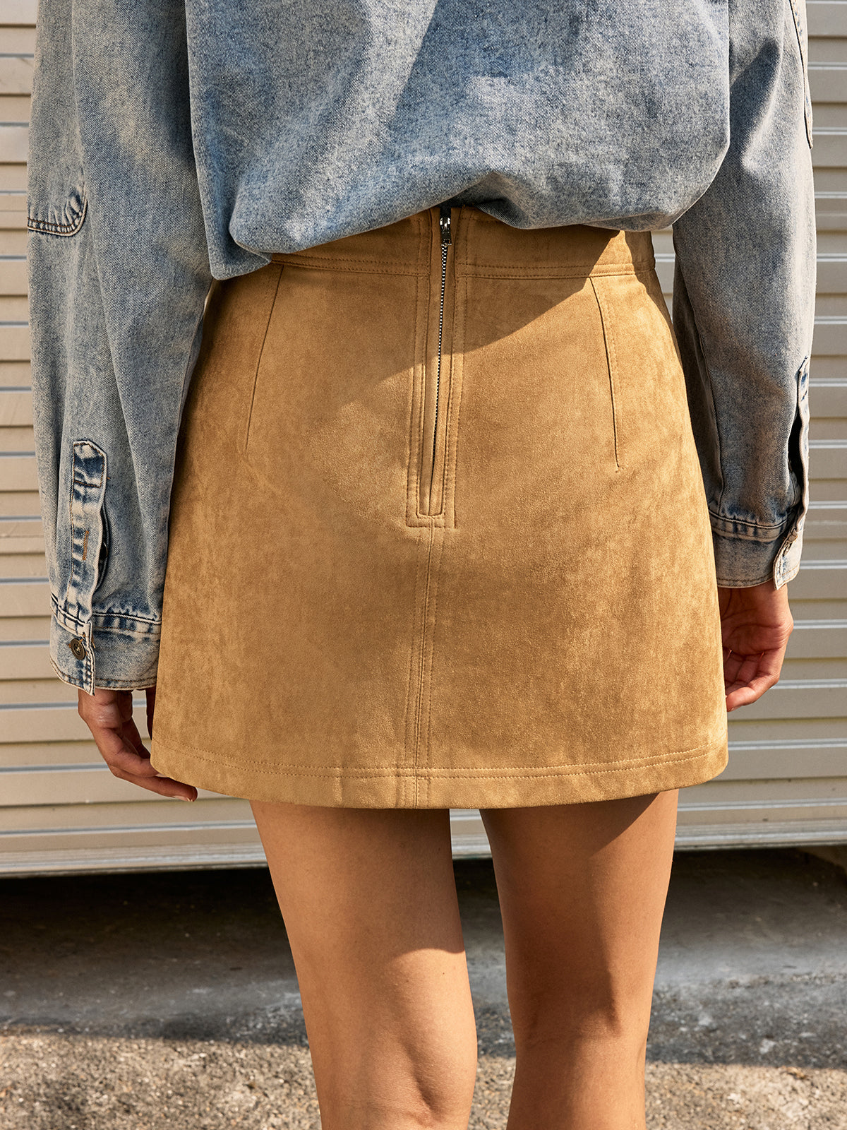 Decor Button Suede Effect Mini Skirt-Chicvia