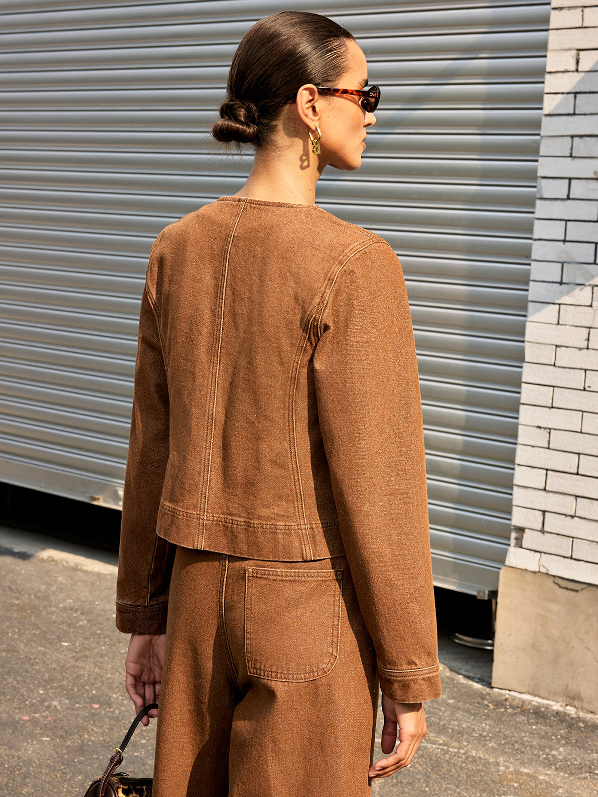 Metal Button Asymmetric Denim Jacket-Chicvia