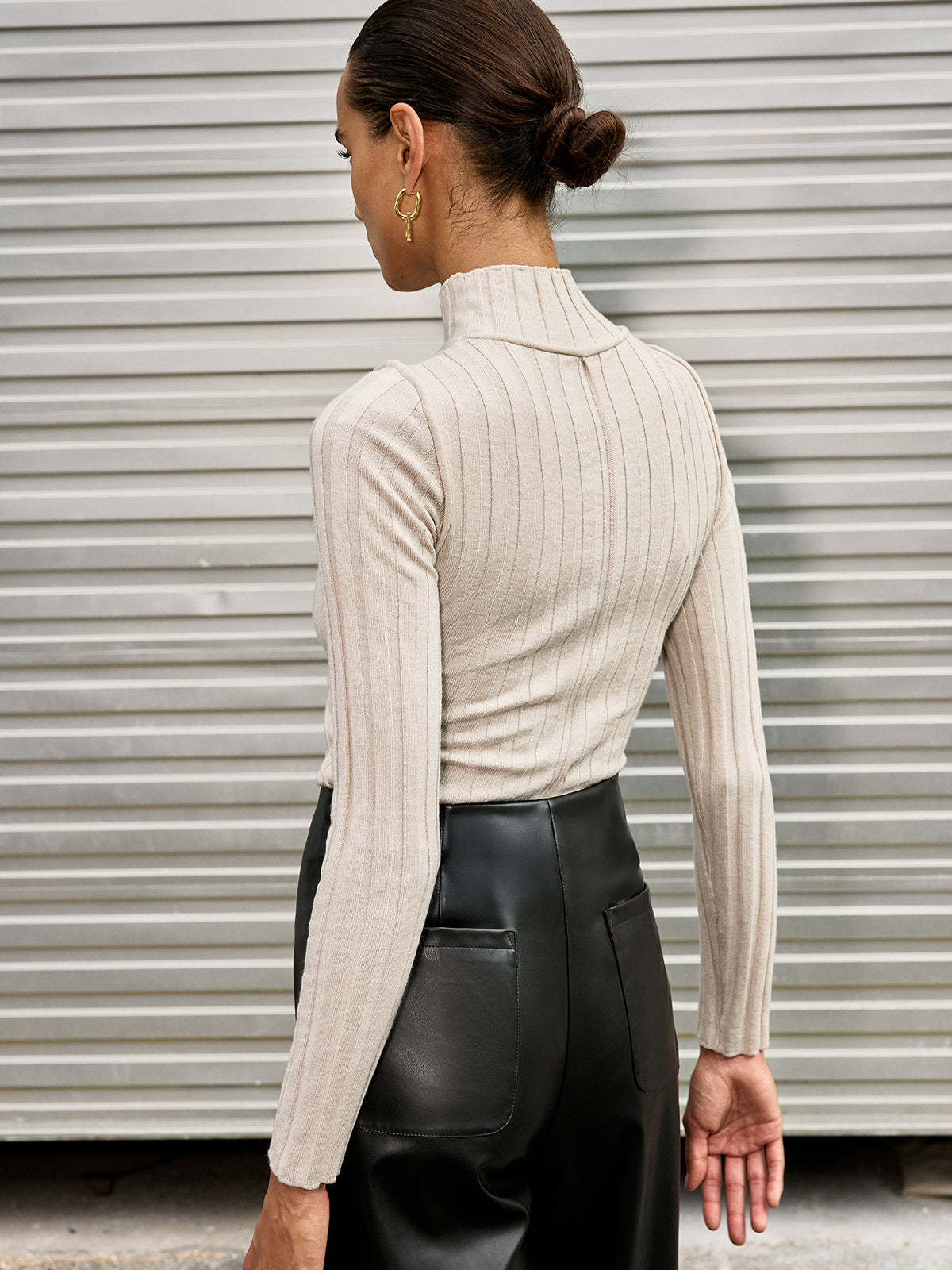 Mock Neck Seamed Sweater-Chicvia
