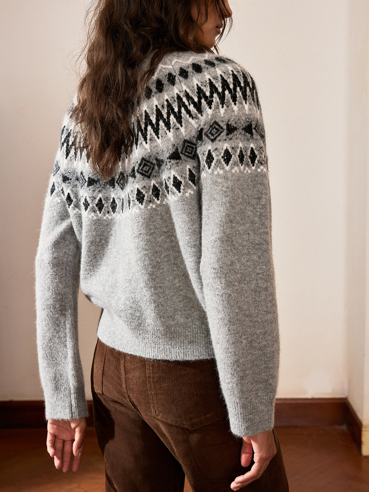 Fair Isle Pattern Crew Neck Knit Sweater-Chicvia