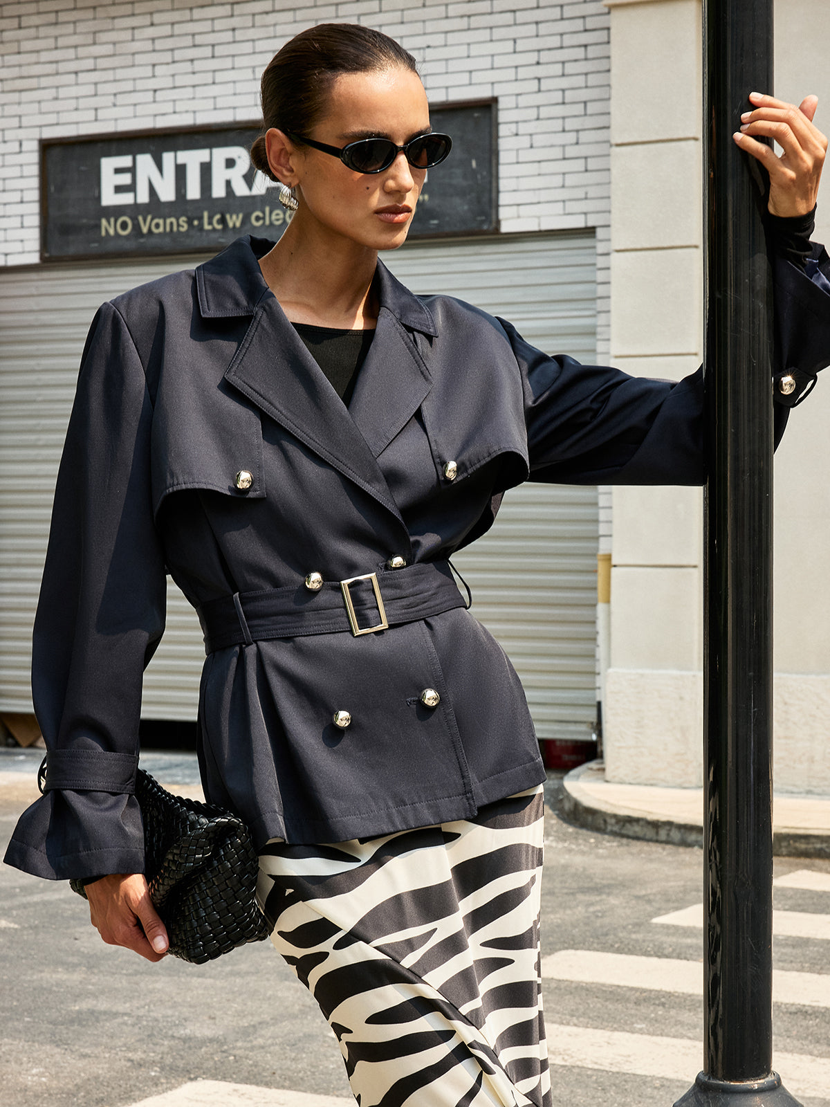 Double-Breasted Belted Trench Coat-Chicvia