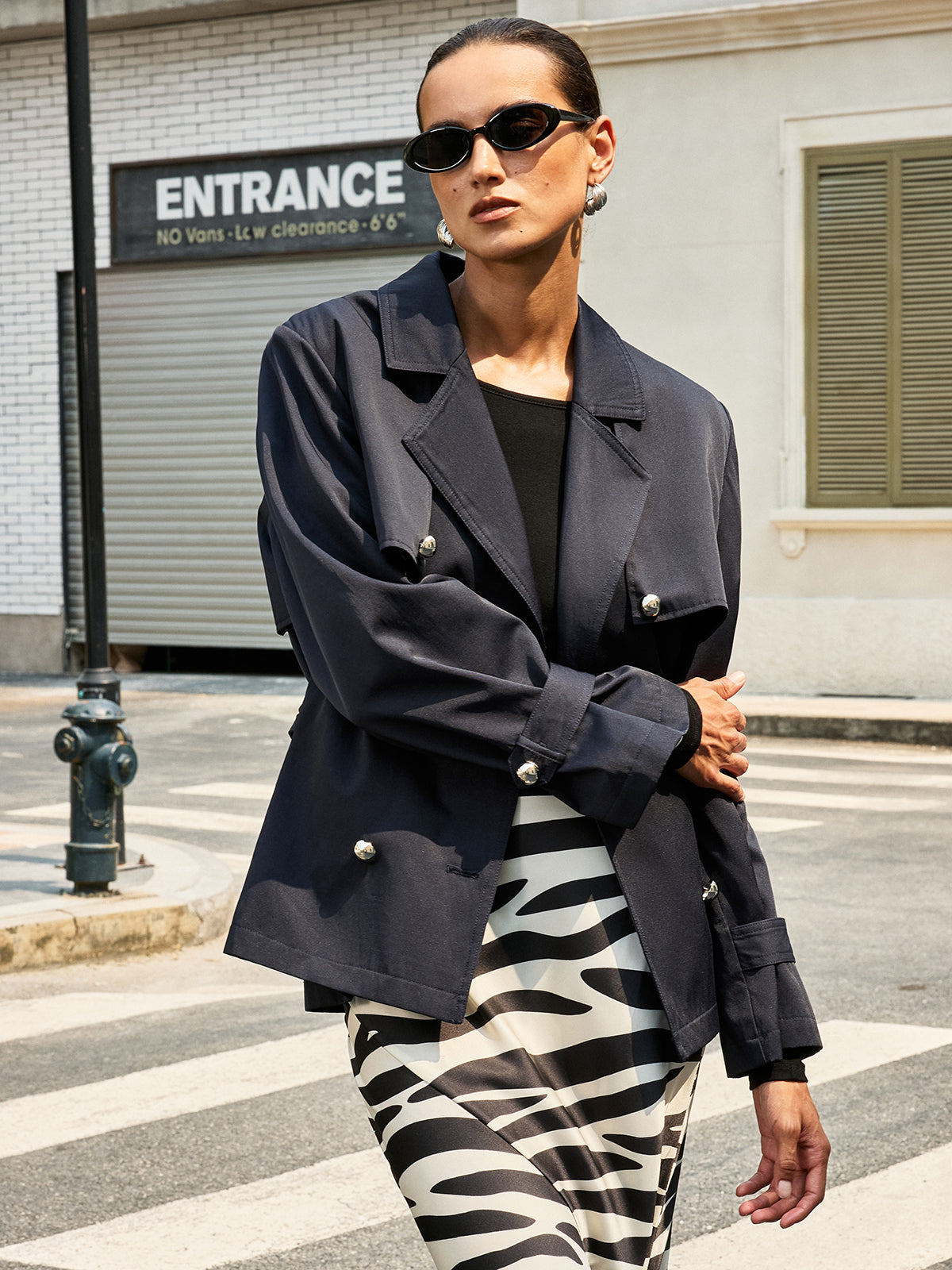 Double-Breasted Belted Trench Coat-Chicvia