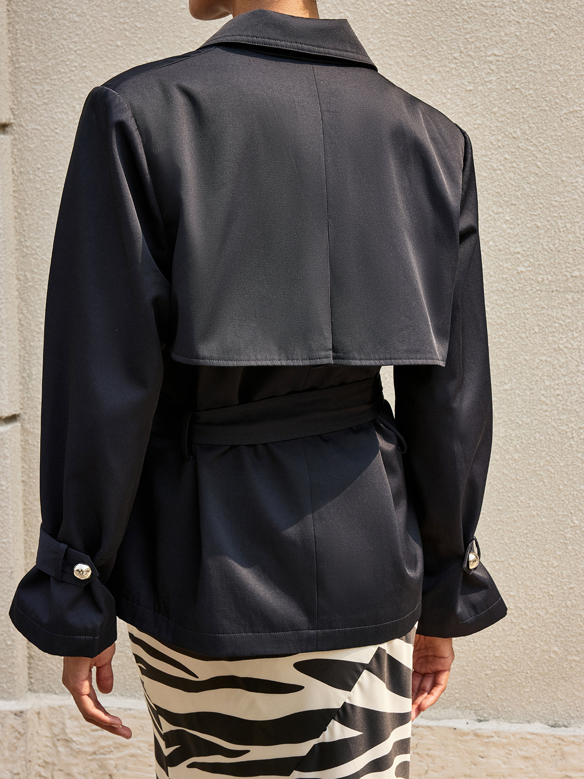 Double-Breasted Belted Trench Coat-Chicvia