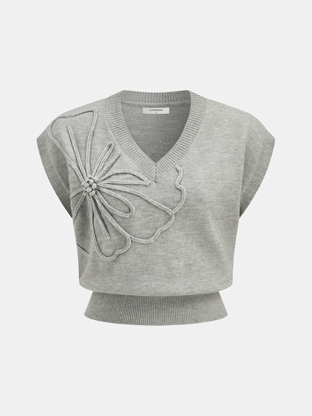 Floral Applique Cap Sleeve Knit Vest-Chicvia