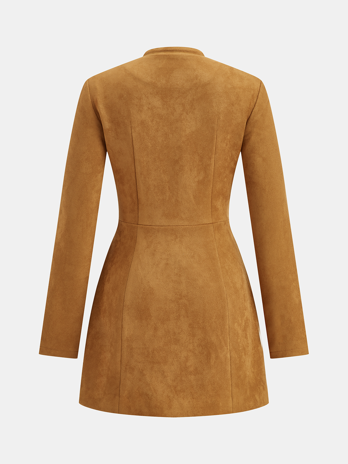 Metal Button Suede Effect Keyhole-Neck Mini Dress-Chicvia