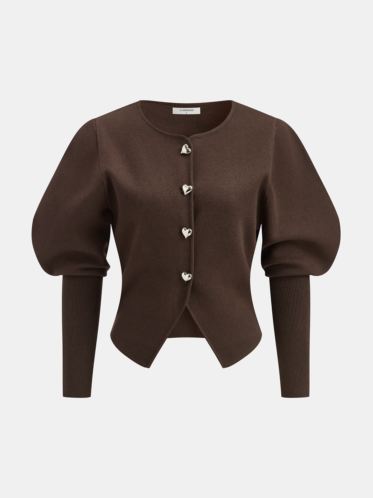 Leg-Of-Mutton Sleeve Heart-Button Wool Blend Cardigan-Chicvia