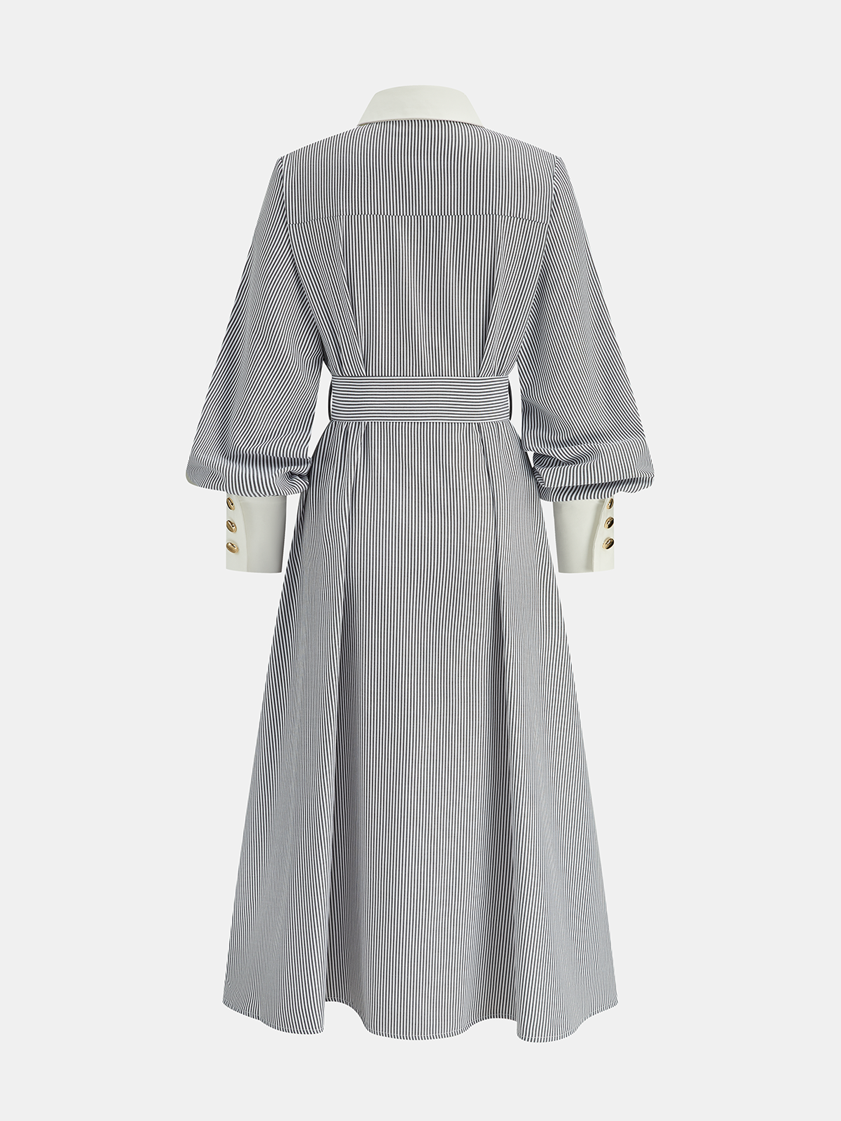 Contrast Trim Striped Belted Shirt Dress-Chicvia