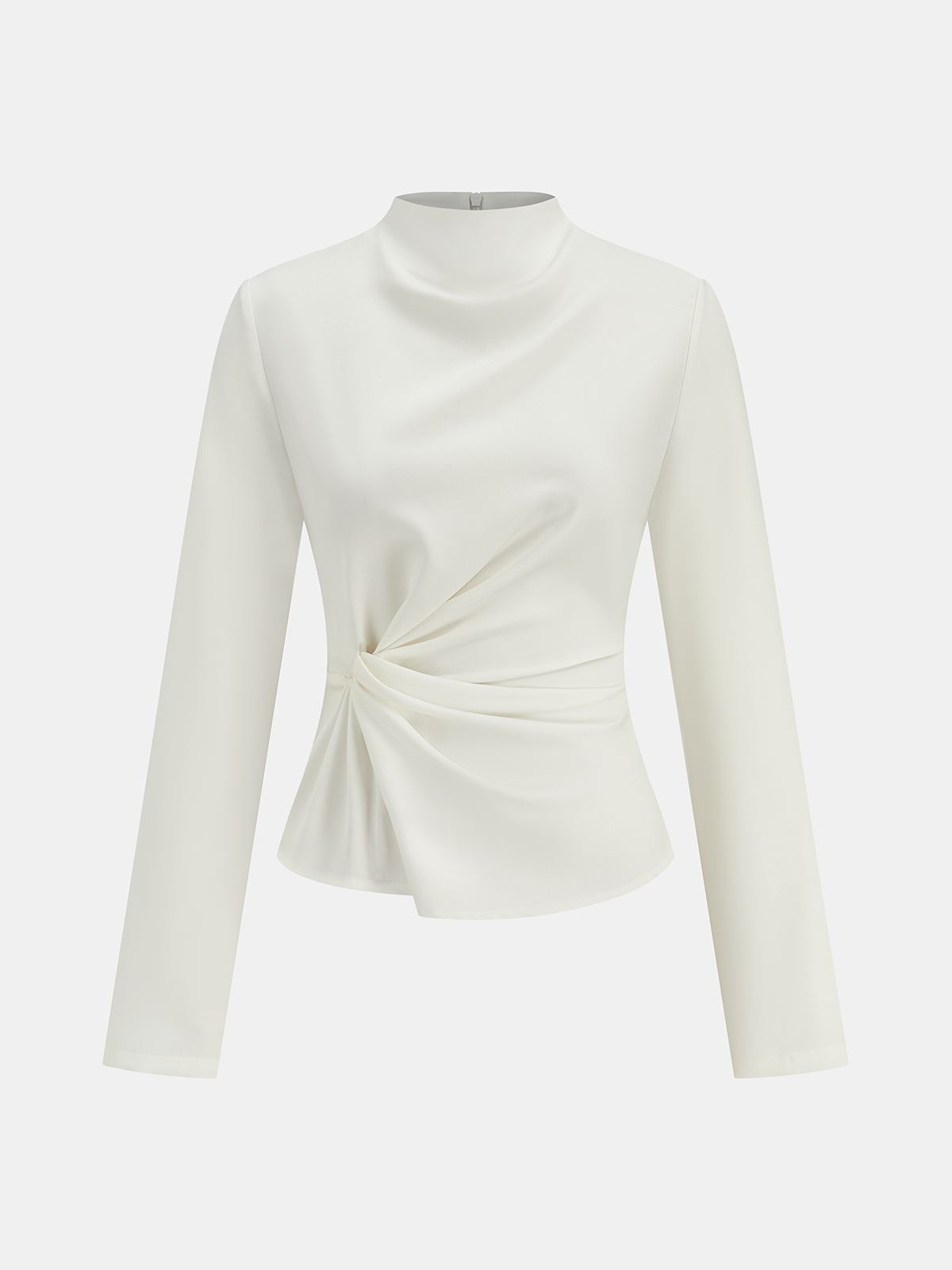 Long-Sleeve Twist Mock Neck Top-Chicvia