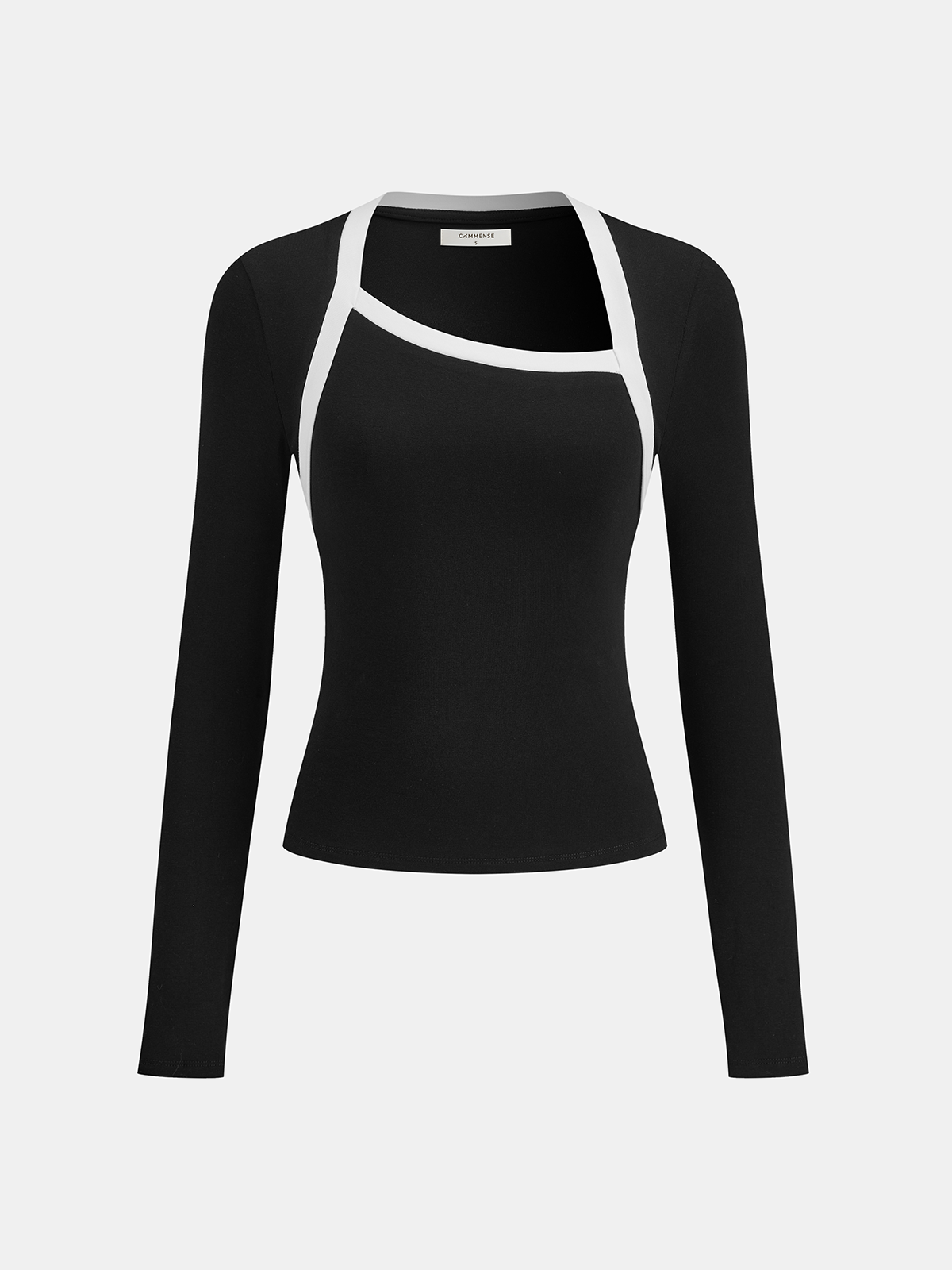 Contrast Trim Asymmetric Neckline T-Shirt-Chicvia