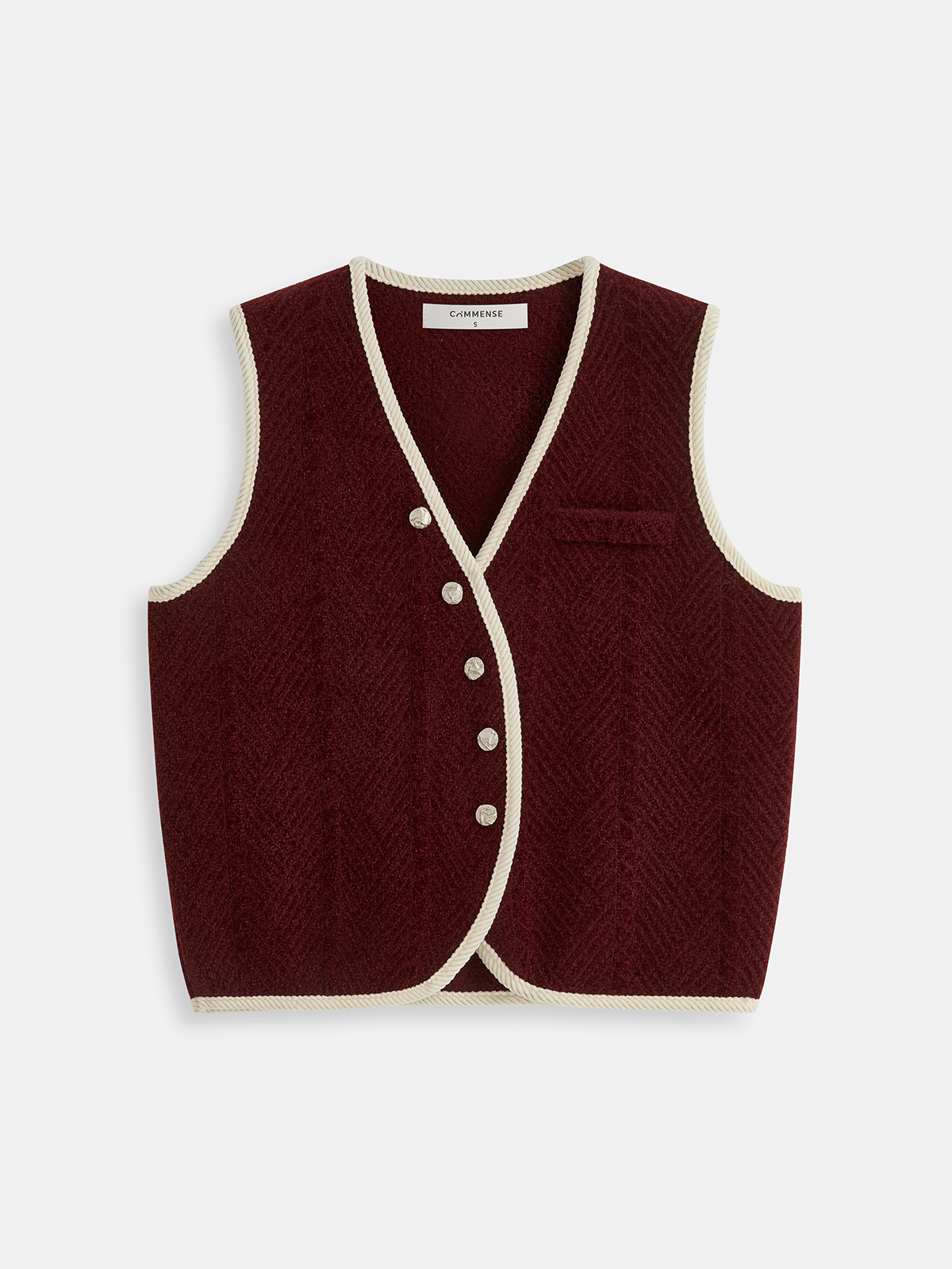 Curved Contrast Trim Chenille Blend Vest-Chicvia