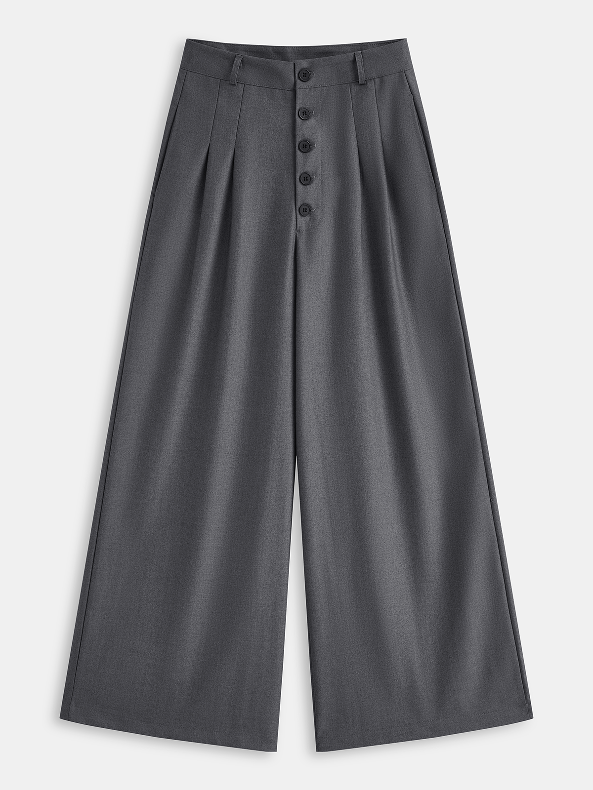 Button Front High-Waisted Wide-Leg Pants-Chicvia