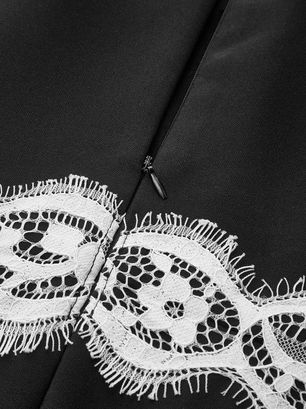 Lace Paneled Collared Long Sleeve Midi Dress-Chicvia