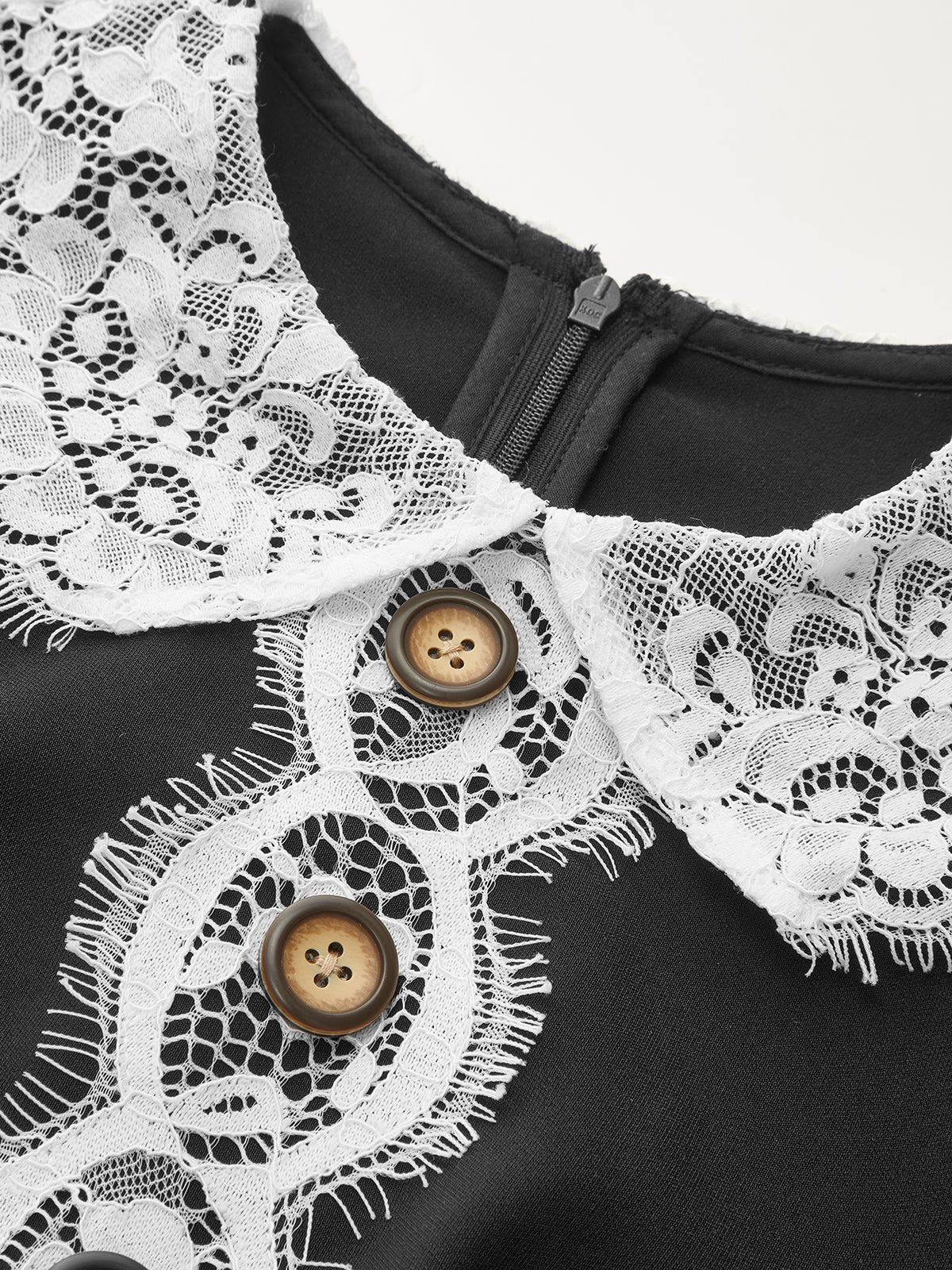 Lace Paneled Collared Long Sleeve Midi Dress-Chicvia