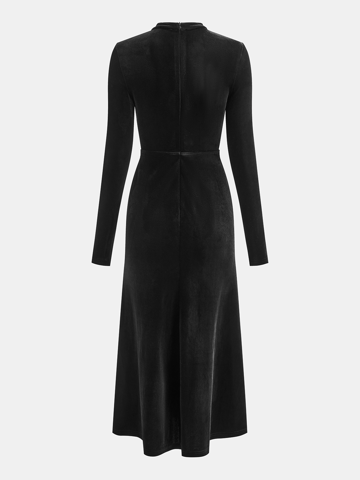Lace Panel Velvet Long-Sleeve Maxi Dress-Chicvia