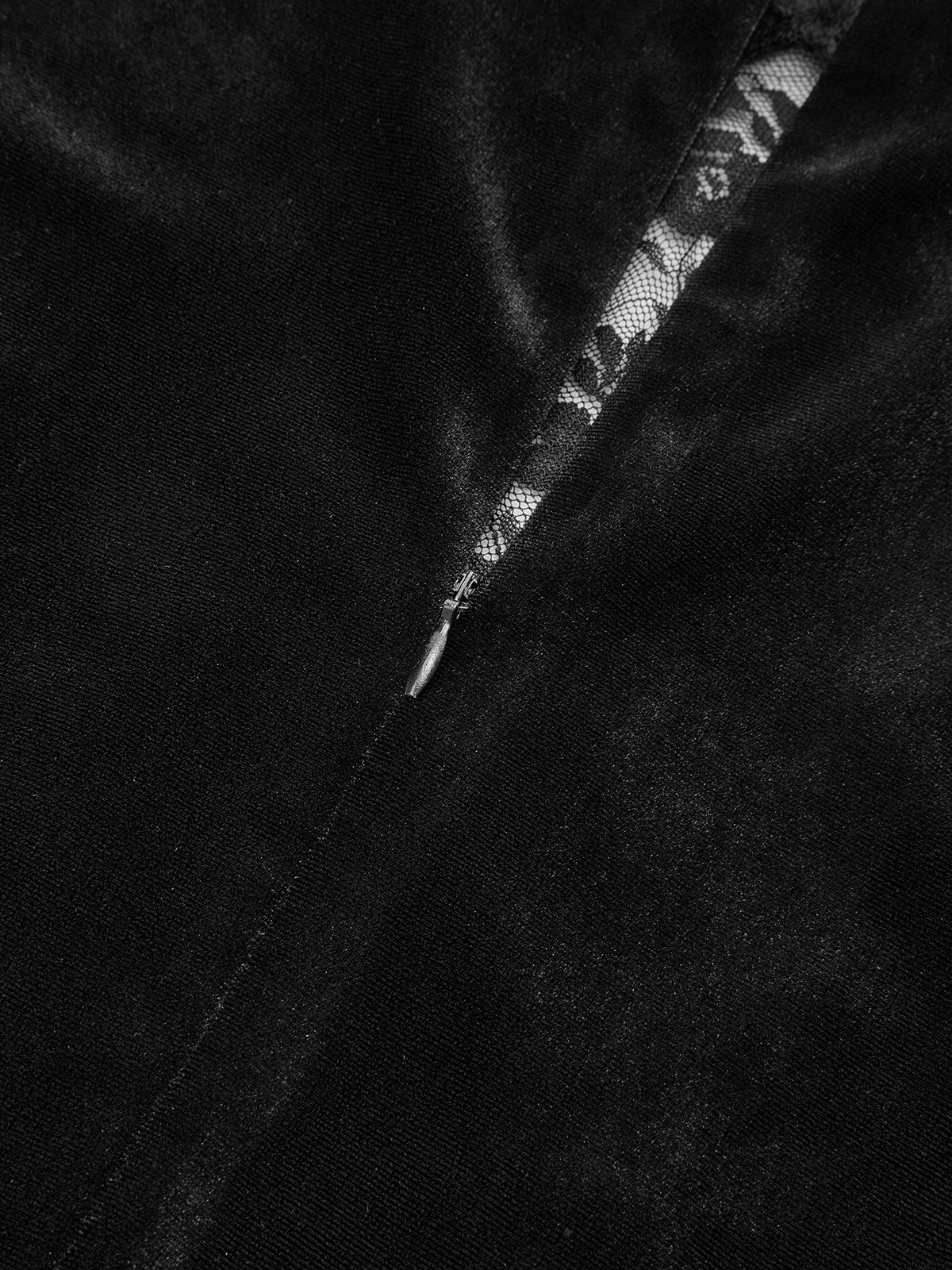 Lace Panel Velvet Long-Sleeve Maxi Dress-Chicvia