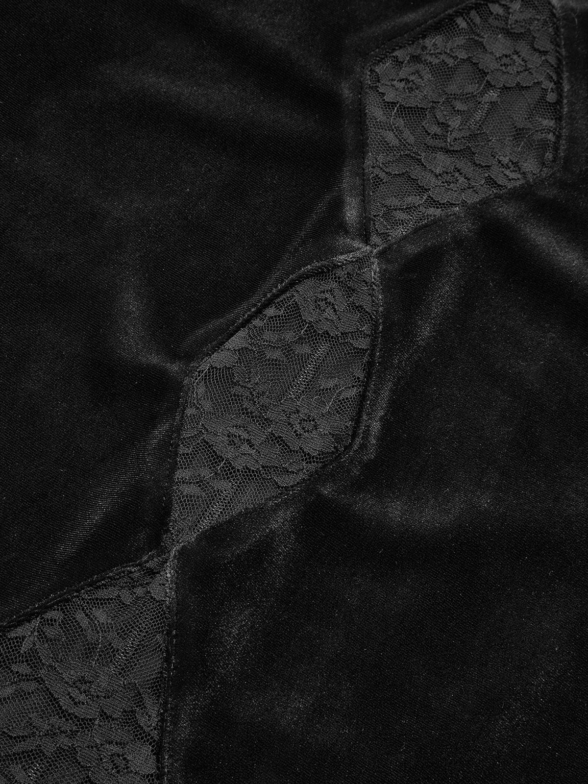 Lace Panel Velvet Long-Sleeve Maxi Dress-Chicvia