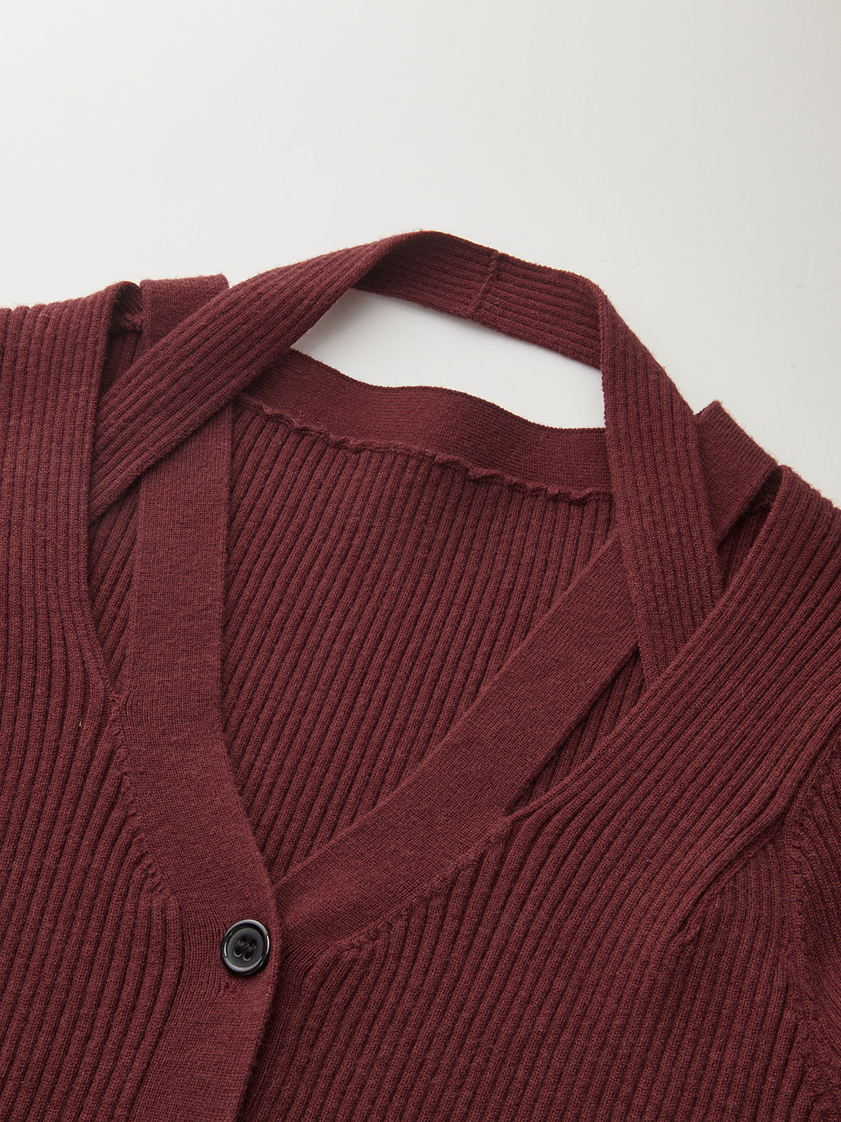 Halter Neck Button Front Ribbed Sweater-Chicvia