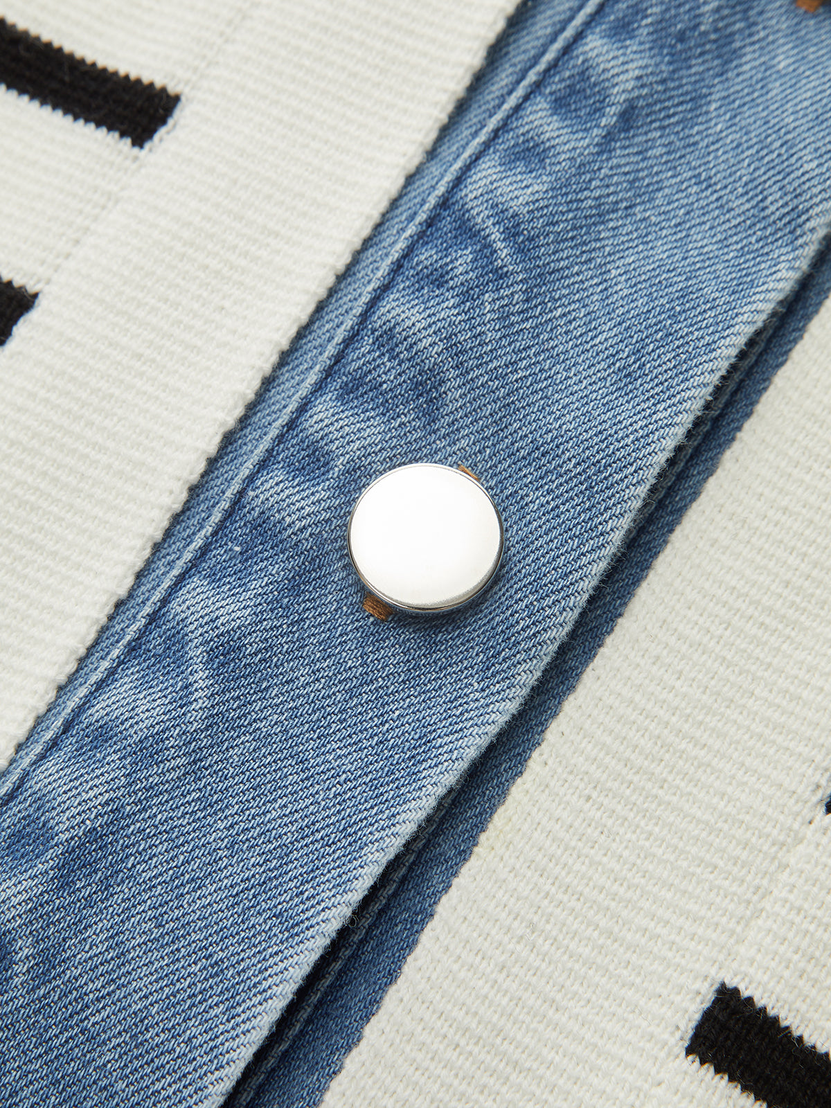 Denim Panel Striped Knit Shirt-Chicvia