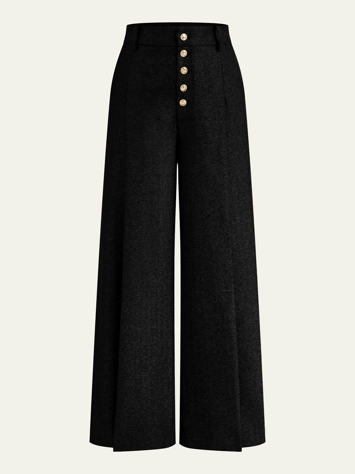 High-Waisted Button-Front Wide-Leg Pants-Chicvia