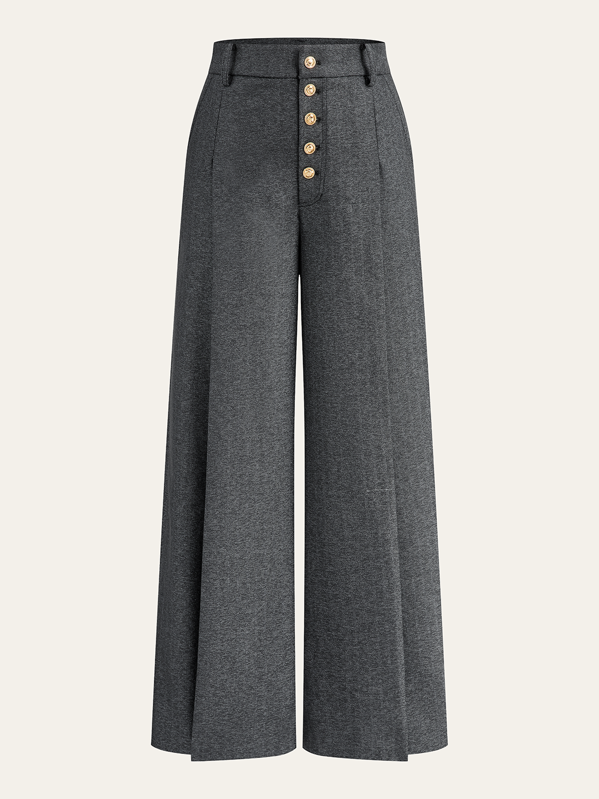 High-Waisted Button-Front Wide-Leg Pants-Chicvia