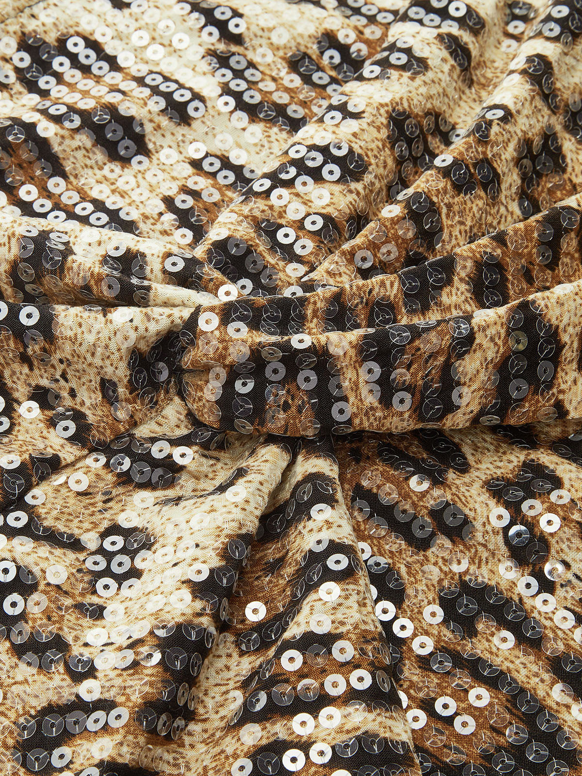 Leopard Print Sequin Mini Skirt-Chicvia