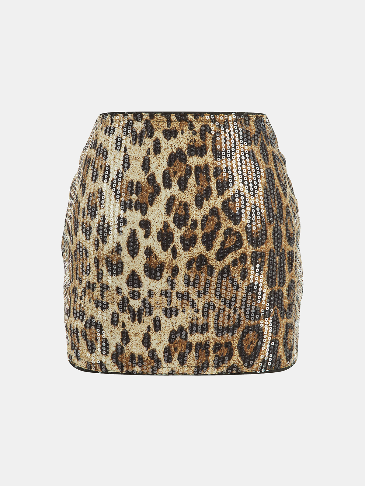 Leopard Print Sequin Mini Skirt-Chicvia