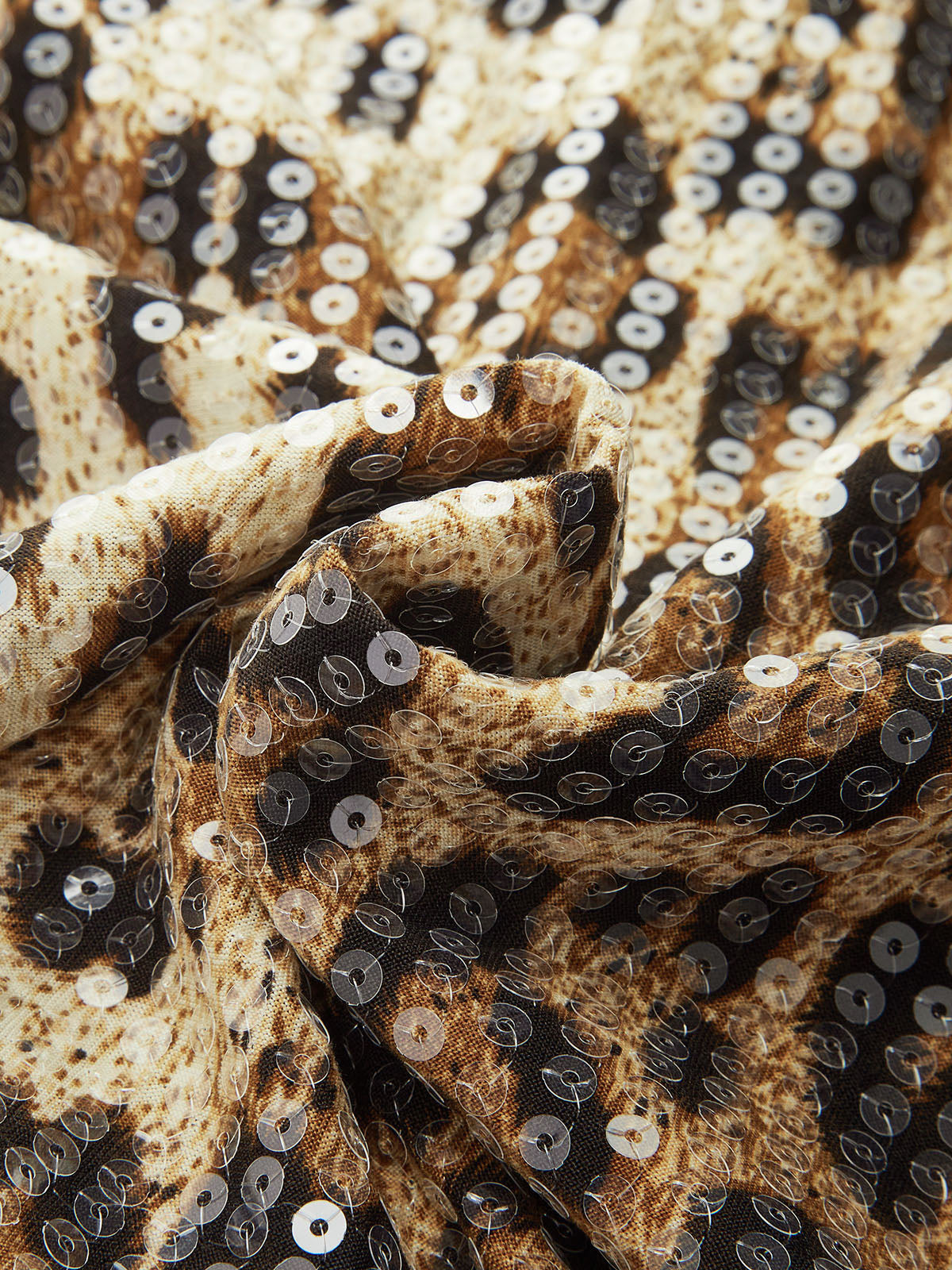 Leopard Print Sequin Mini Skirt-Chicvia