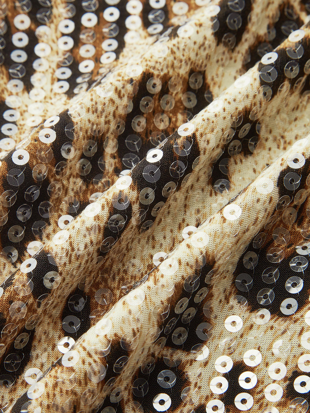 Leopard Print Sequin Mini Skirt-Chicvia