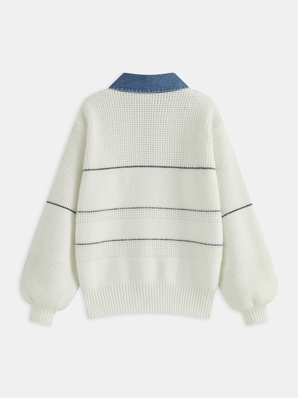 Denim Collar Striped Sweater-Chicvia