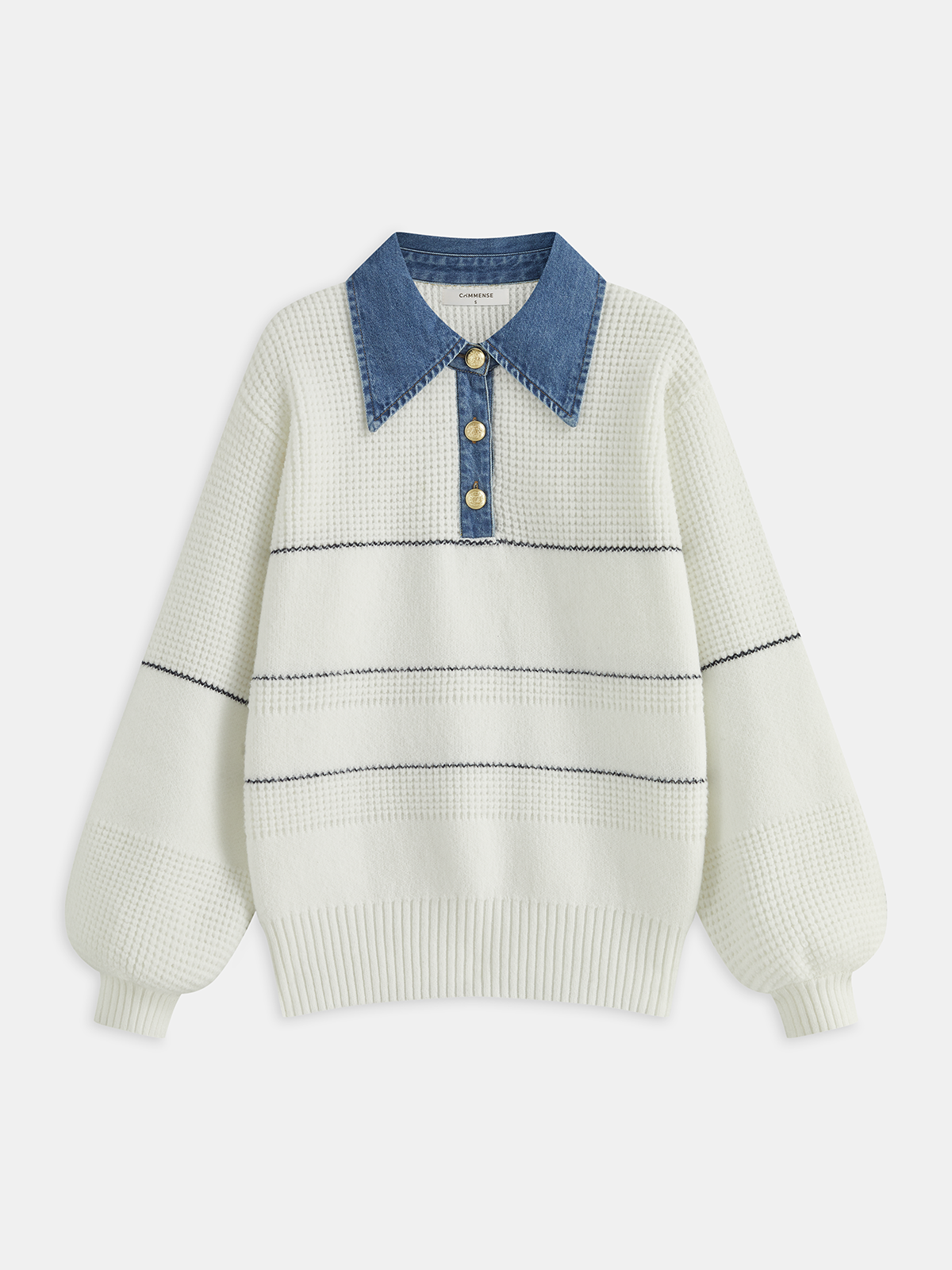 Denim Collar Striped Sweater-Chicvia
