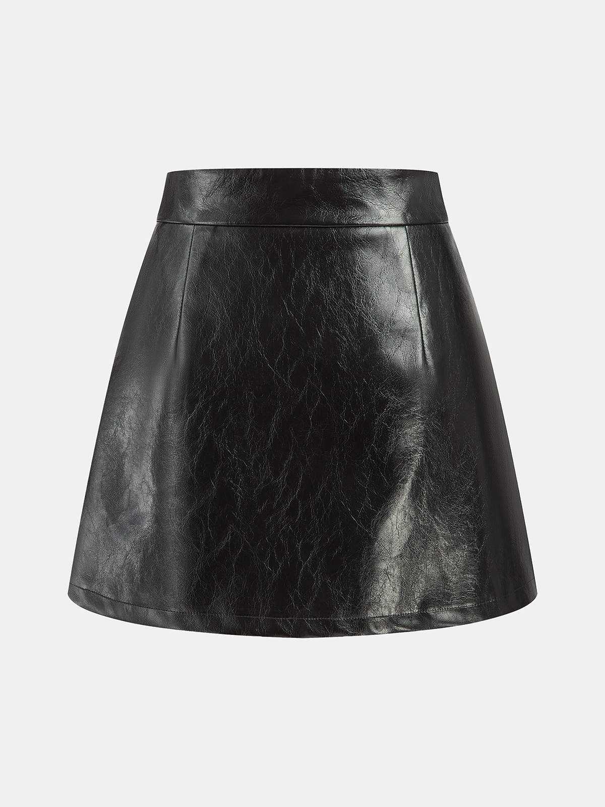 Contrast Pleated Faux Leather Mini Skirt-Chicvia