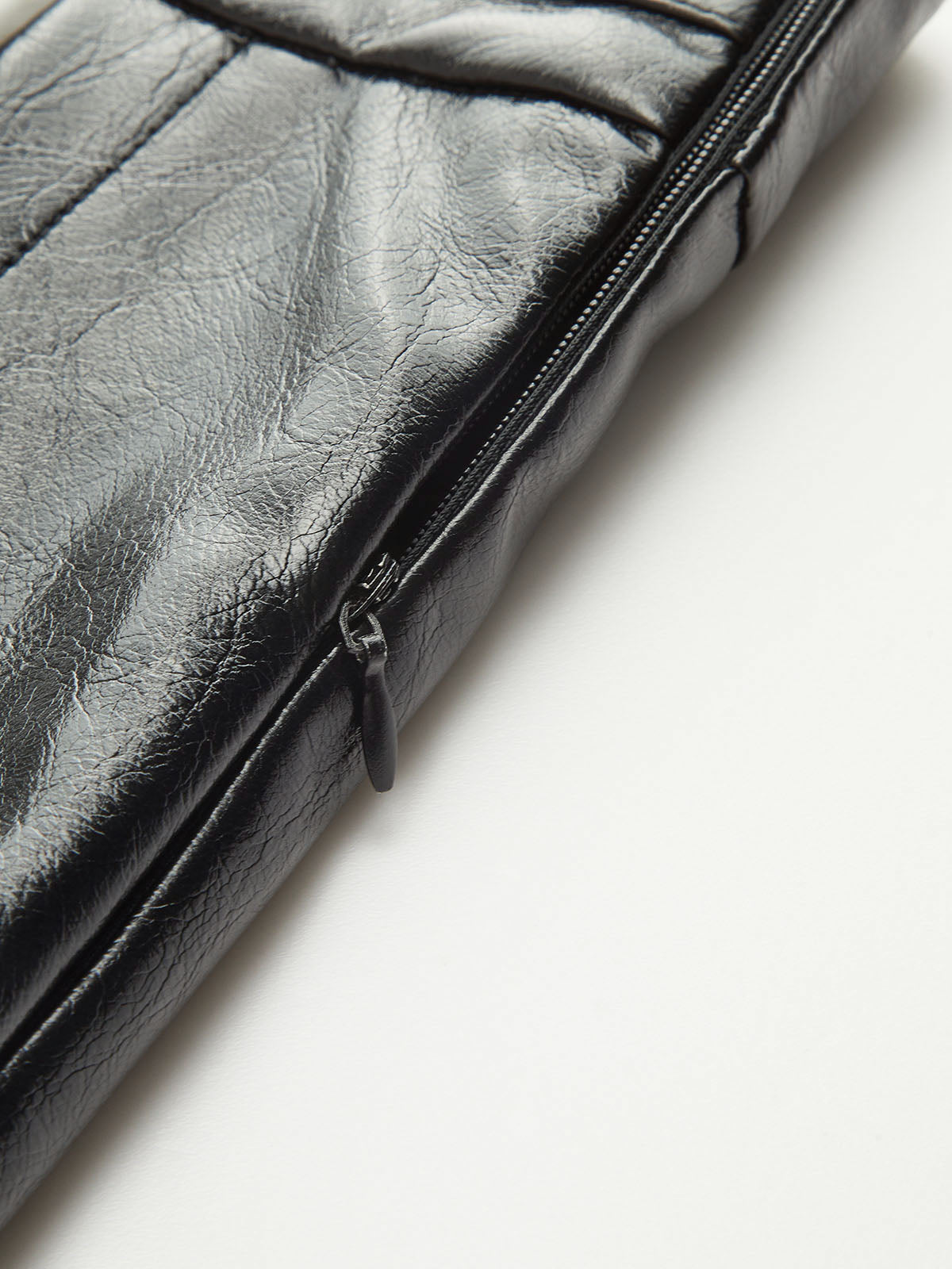 Contrast Pleated Faux Leather Mini Skirt-Chicvia