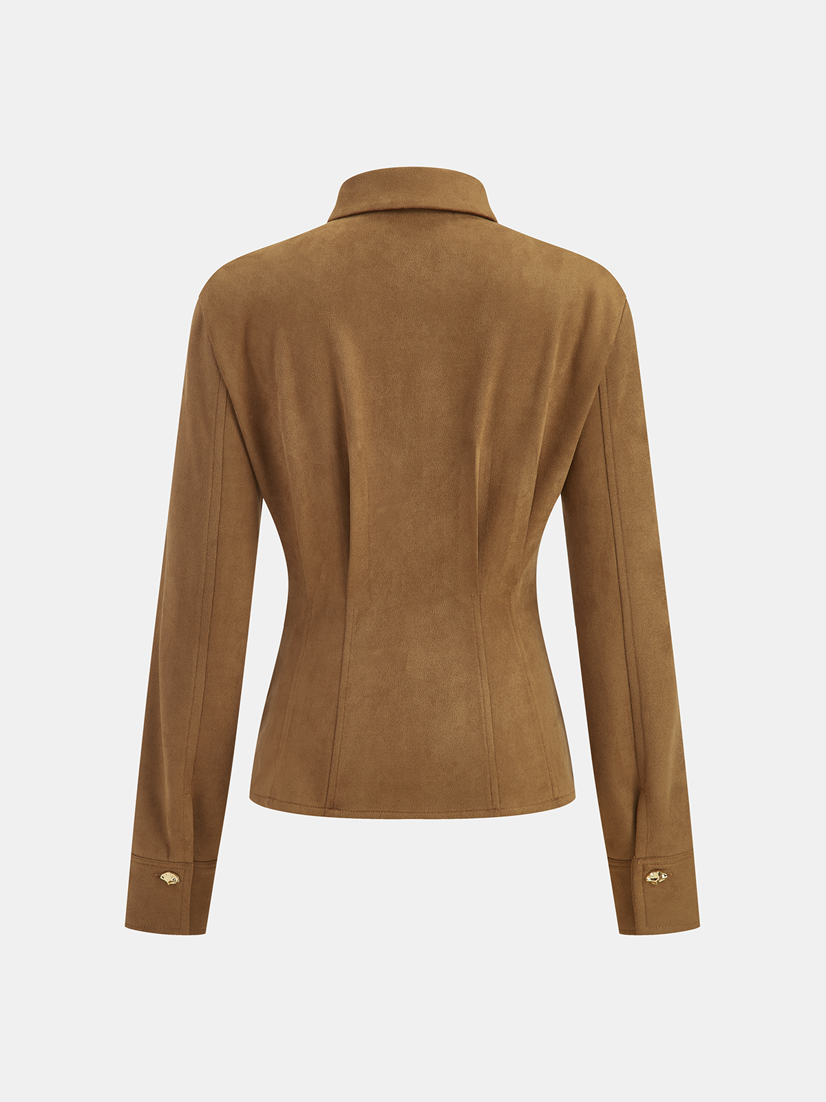 Pleat Collared Suede Effect Shirt-Chicvia