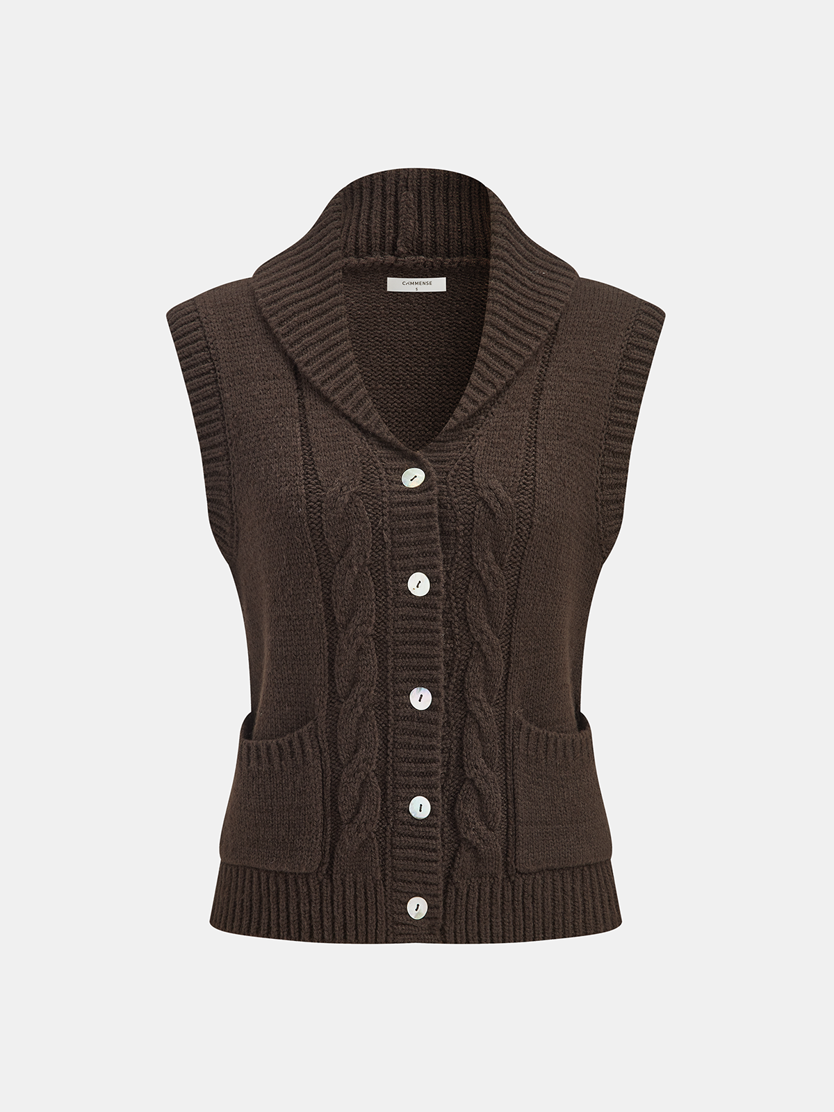 Cable-Knit Wool-Blend Collared Sweater Vest-Chicvia