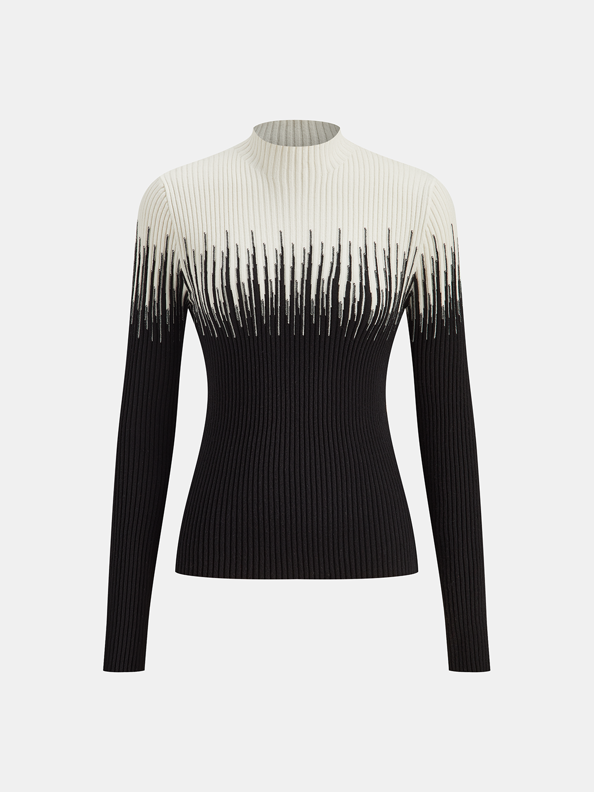 Geometric Pattern High Neck Sweater-Chicvia