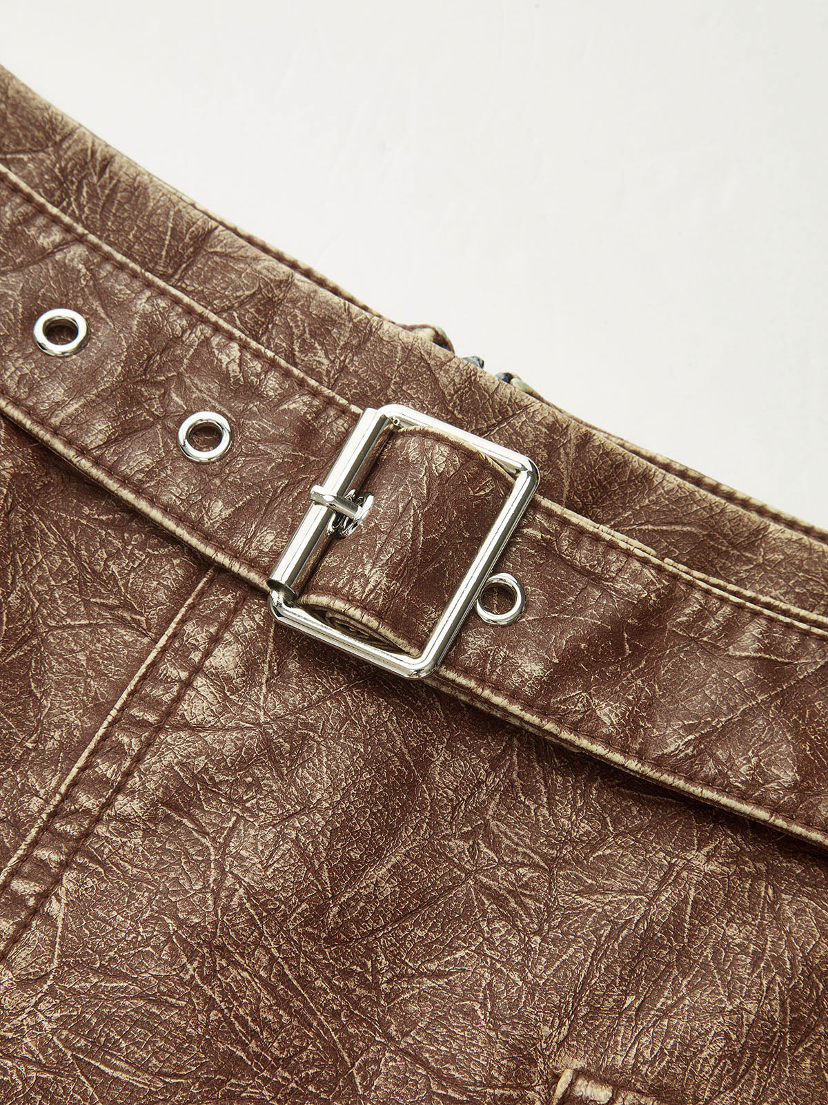 Faux Leather Belted Mini Skirt-Chicvia