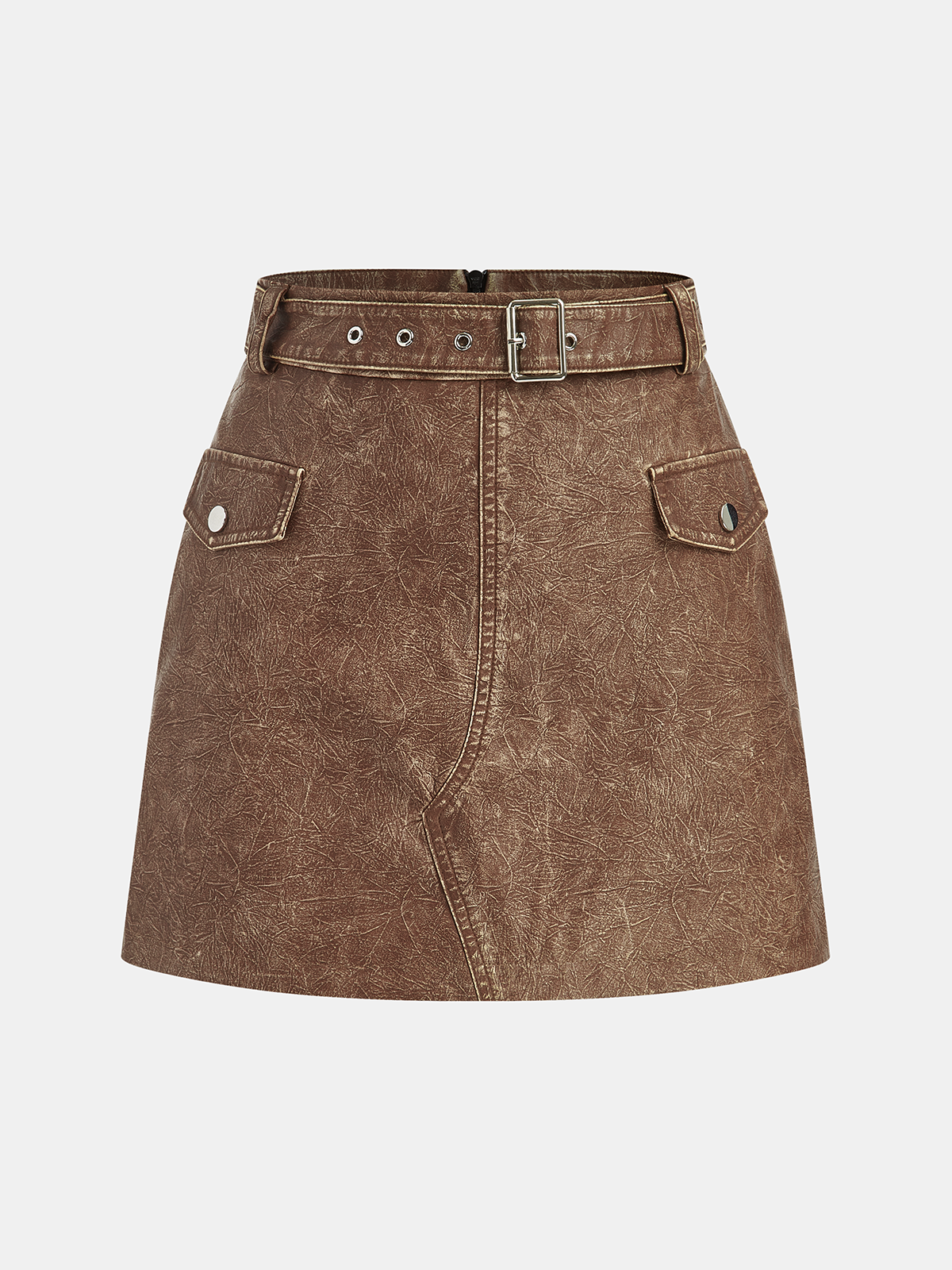 Faux Leather Belted Mini Skirt-Chicvia