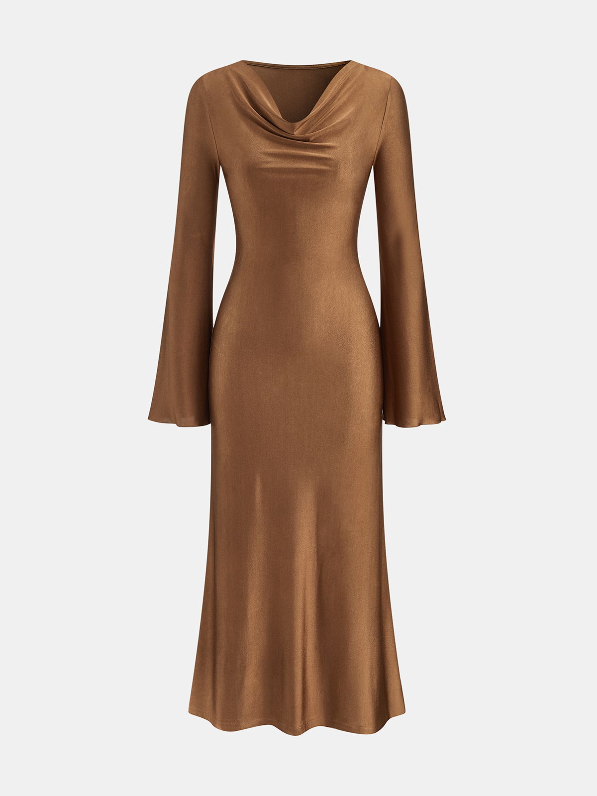 Cowl Neck Flared Sleeve Maxi Dress-Chicvia