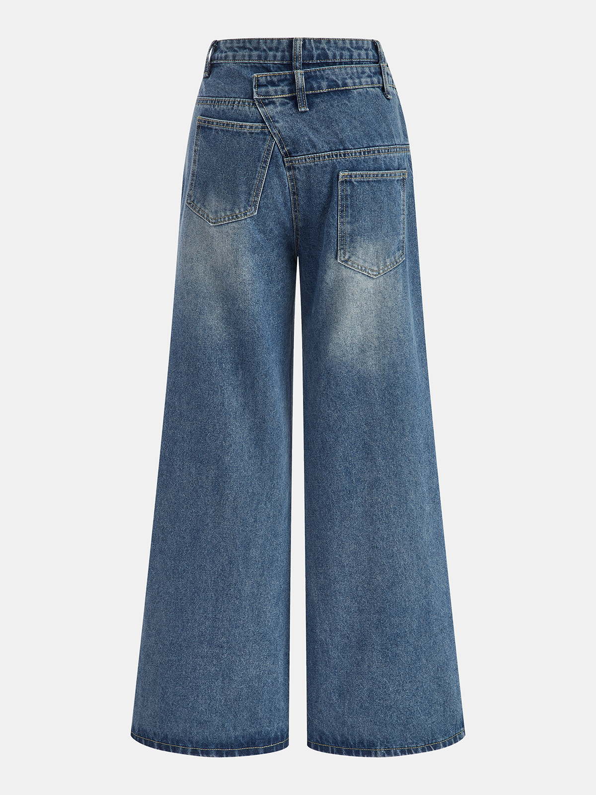 Denim Asymmetric Button Pants-Chicvia