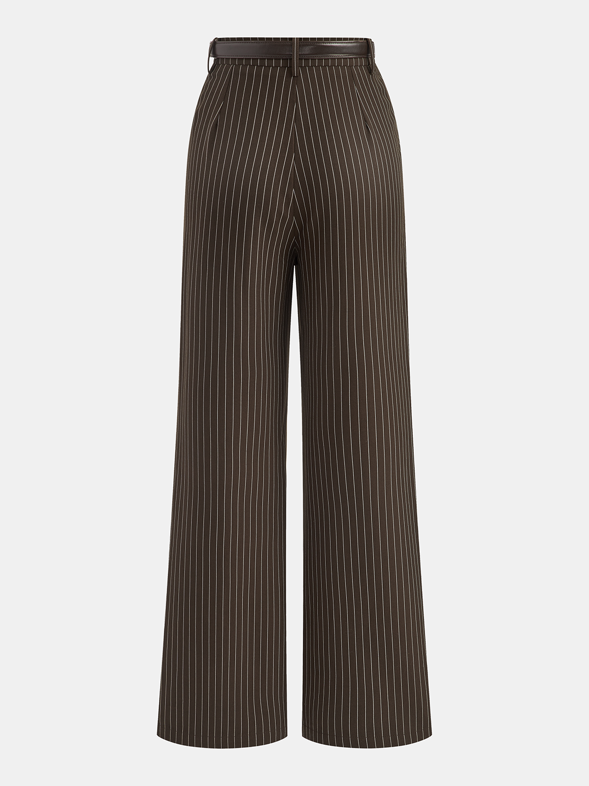 Mid-Waist Pinstripe Belted Pants-Chicvia