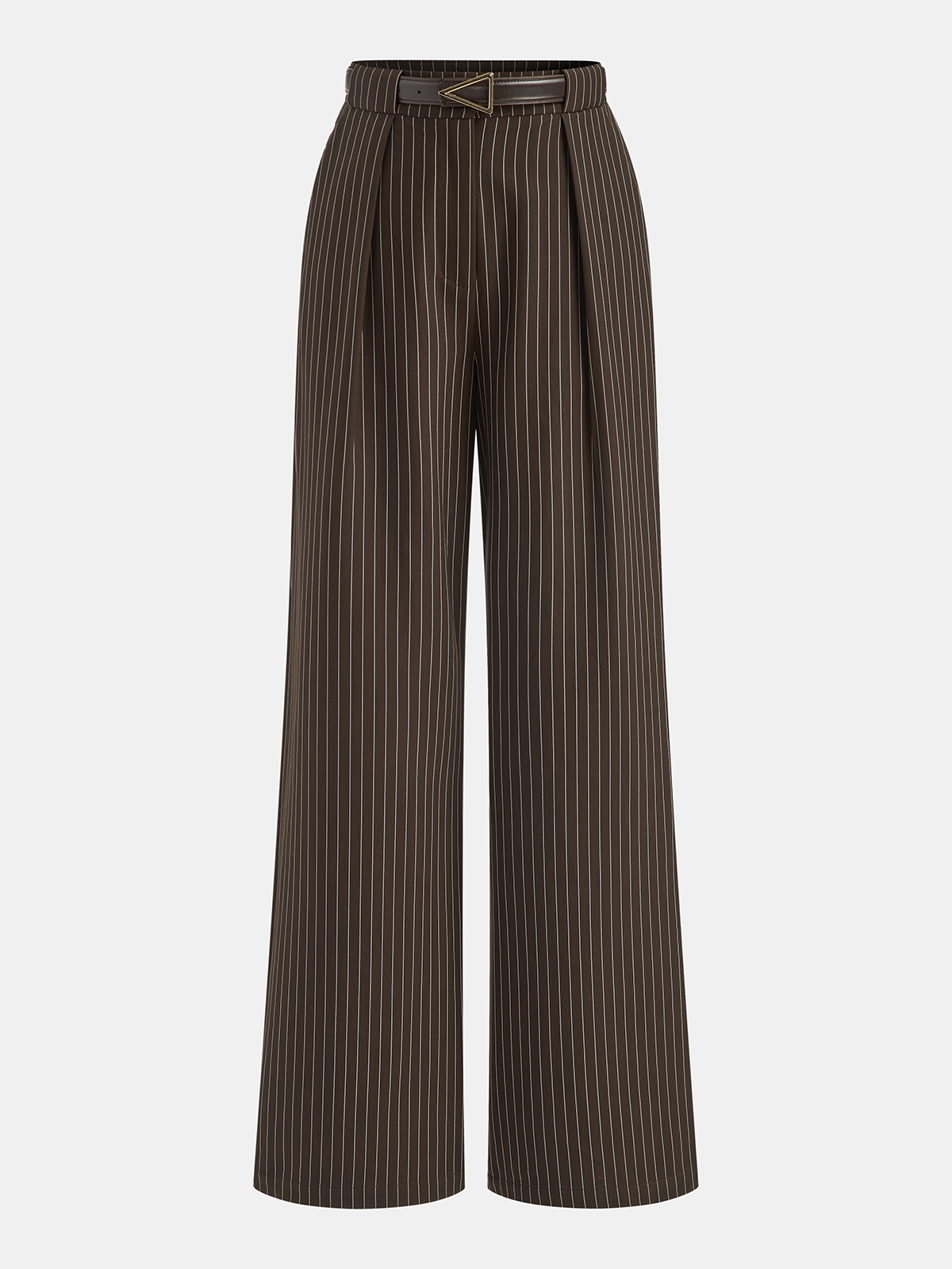 Mid-Waist Pinstripe Belted Pants-Chicvia