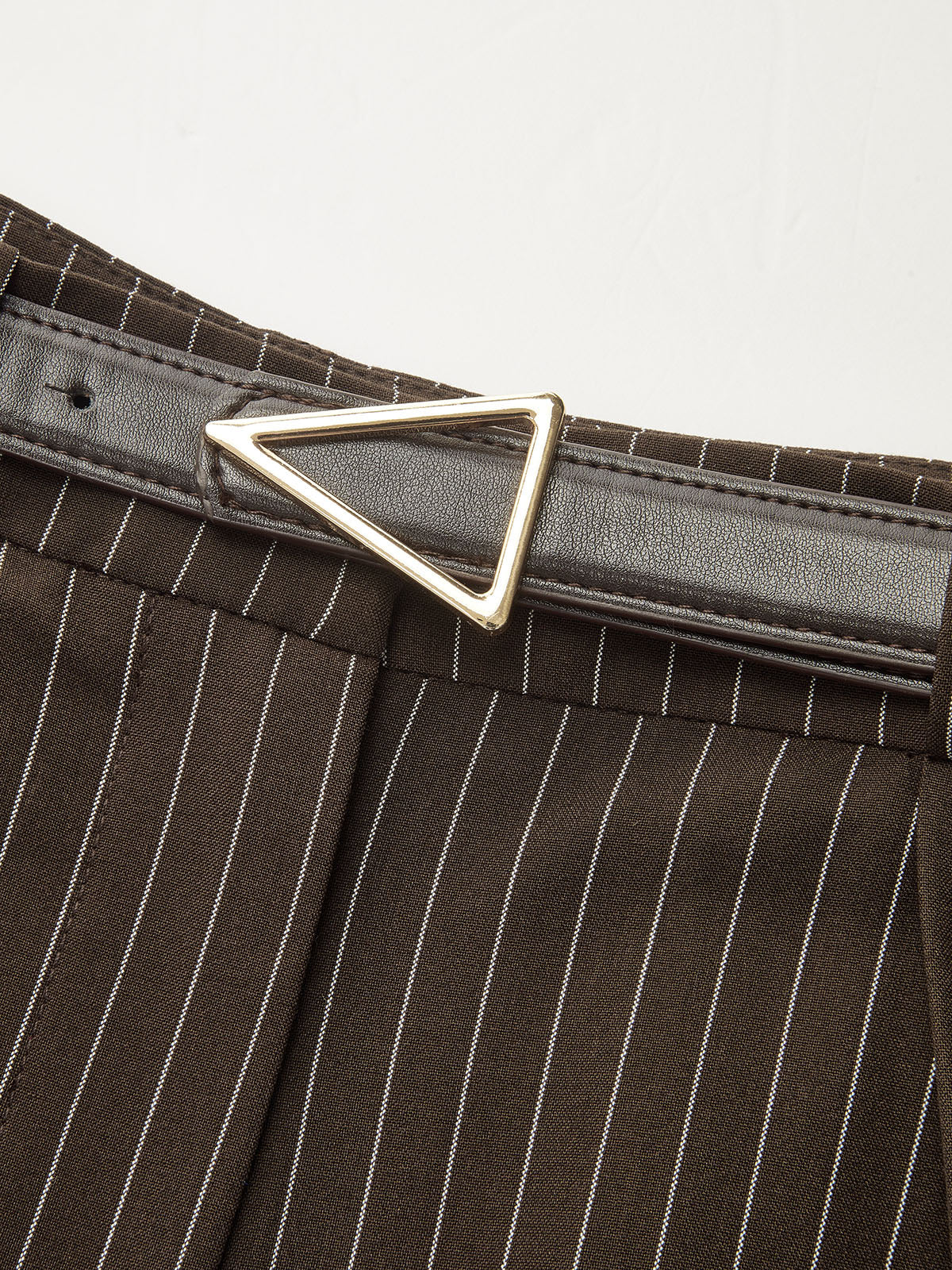 Mid-Waist Pinstripe Belted Pants-Chicvia