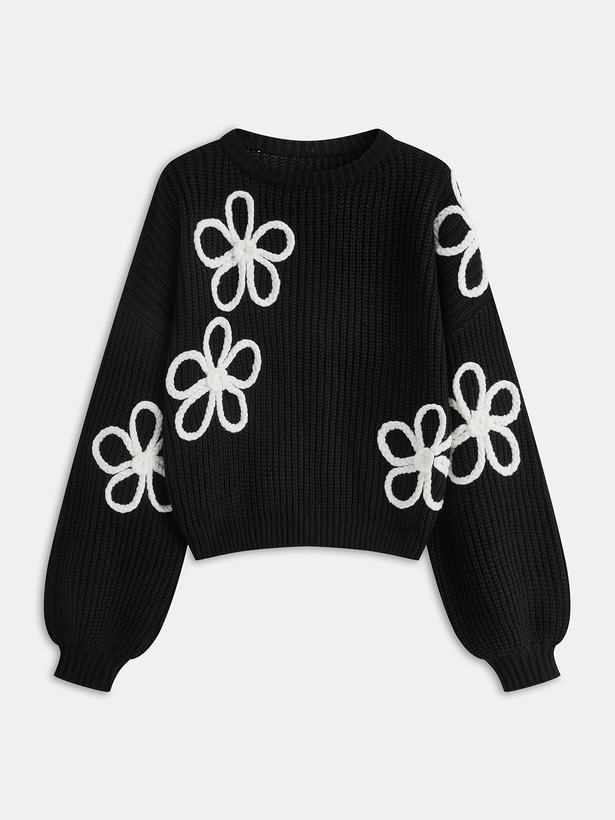 Flower Applique Sweater-Chicvia